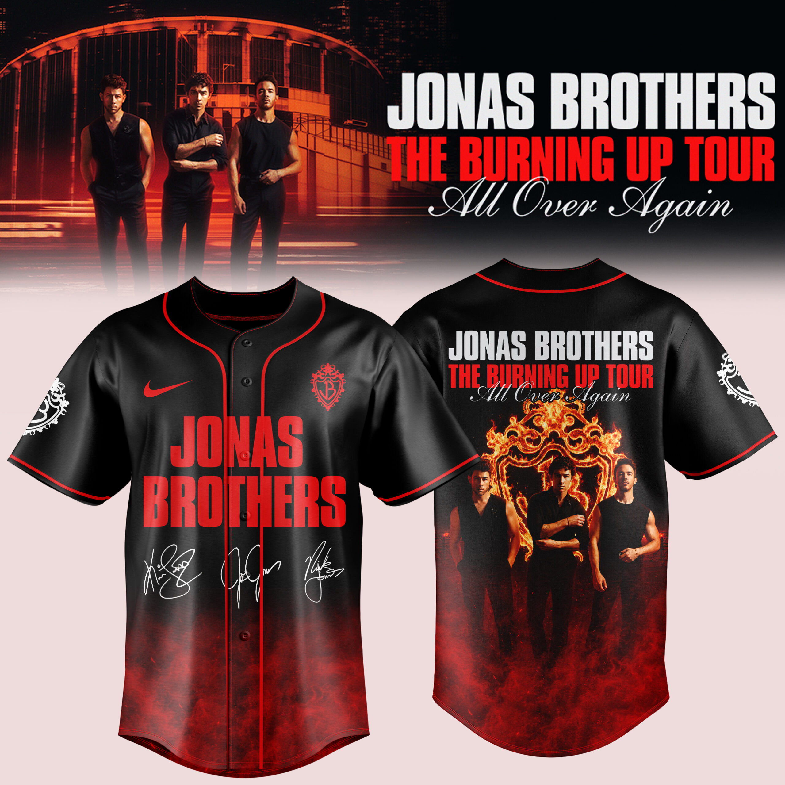 Jns Bros The Burning Up Tour All Over Again 3D Baseball Jersey Music Fan Apparel 2 - Unicasport Jns Bros The Burning Up Tour All Over Again 3D Baseball Jersey Music Fan Apparel