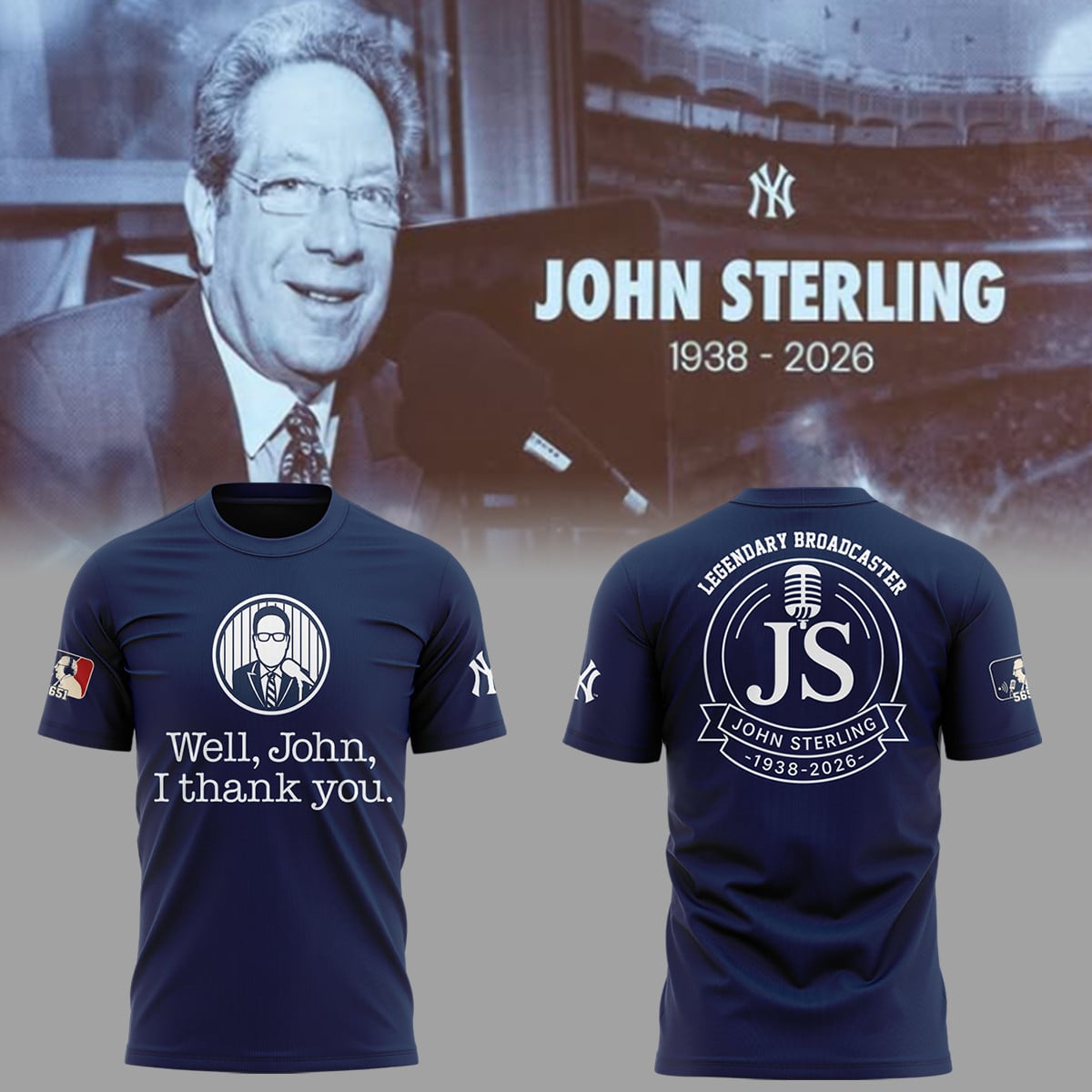 John Sterling The Voice of the Yankees Remembering T Shirt Retro Baseball Tribute Graphic Tee Gift for Fans Men Women Youth New York Sports Merch