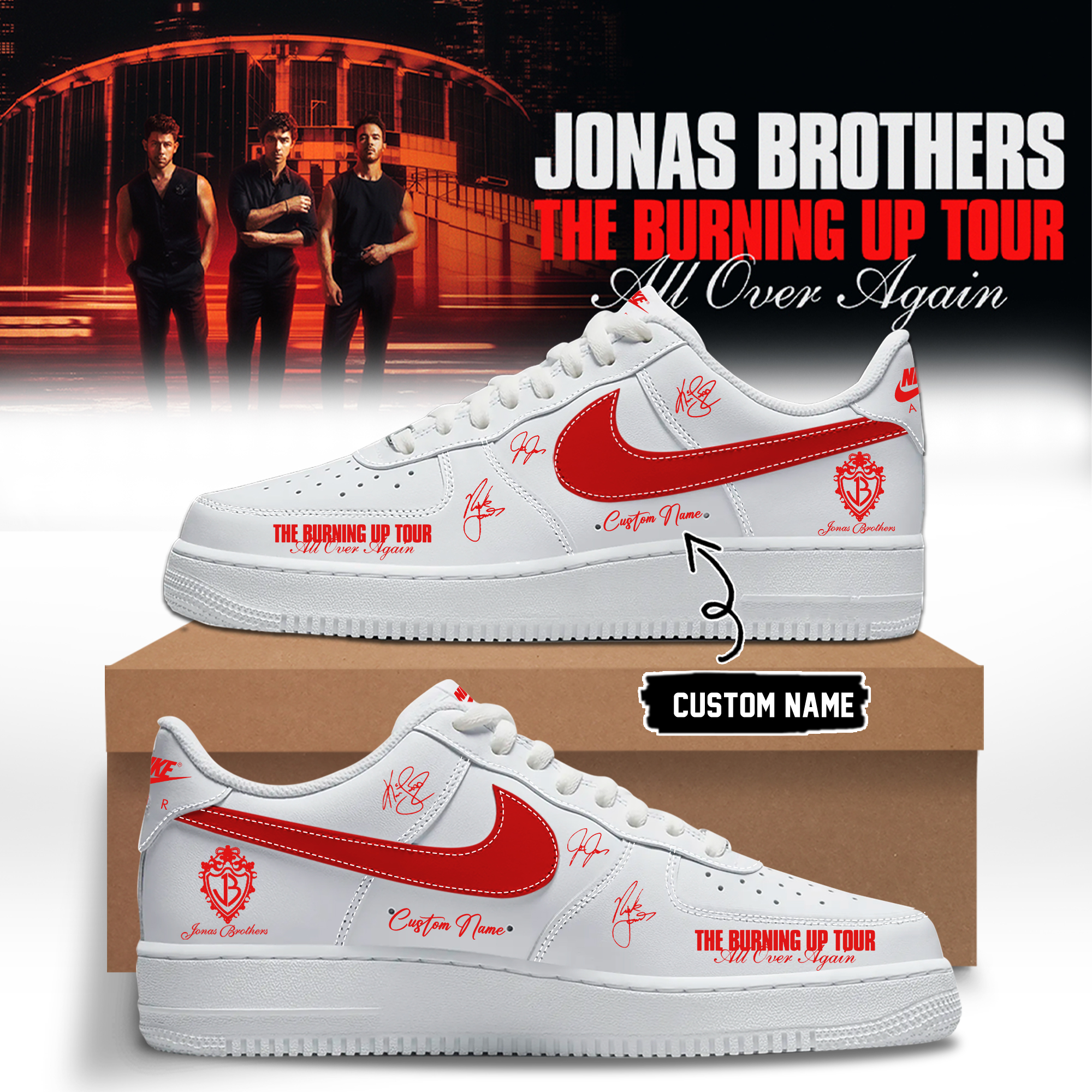 Jonas Brothers Burning Up Tour All Over Again Collectible Signature Shoes for Fans
