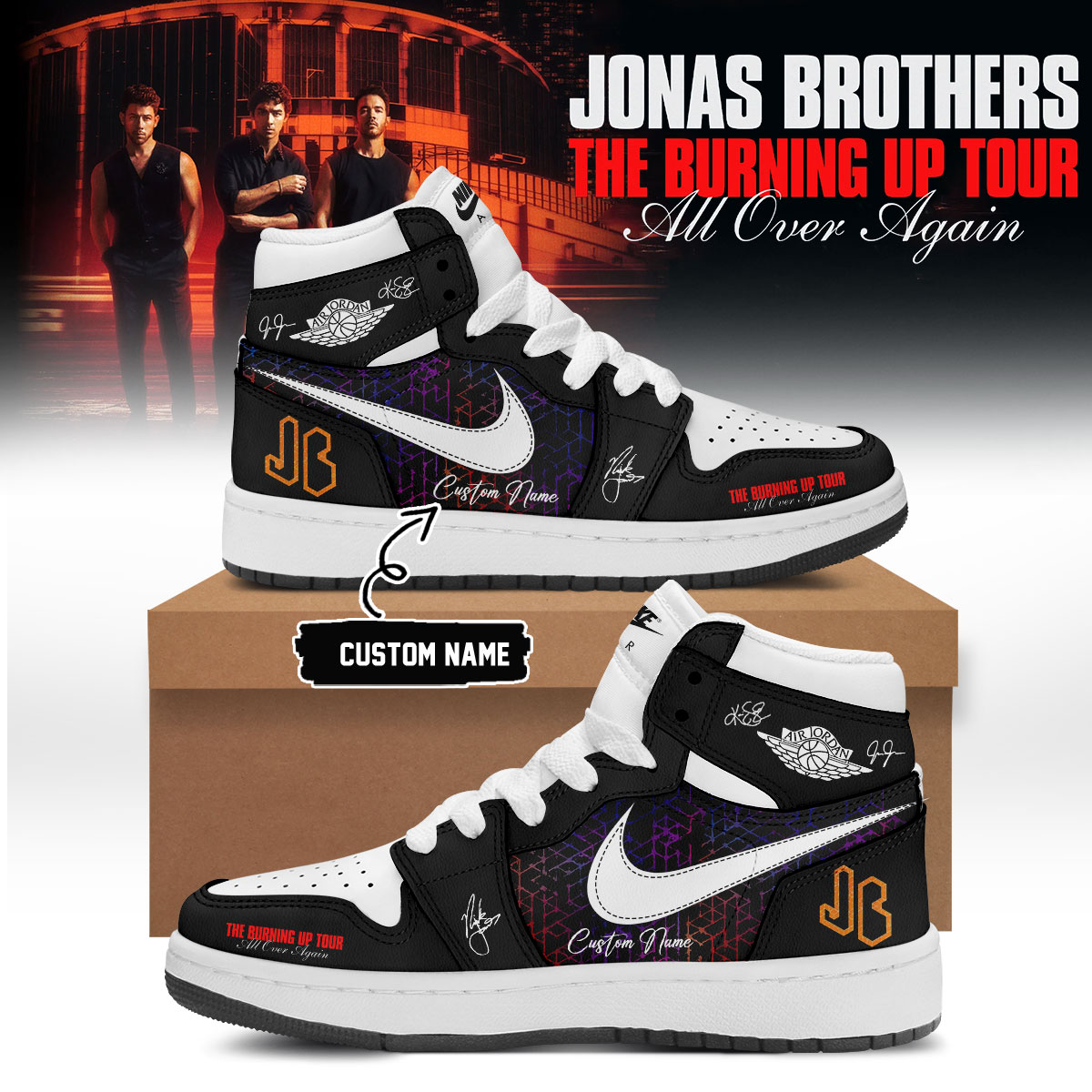 Jonas Brothers Burning Up Tour All Over Again Collector Edition High Top Shoes1