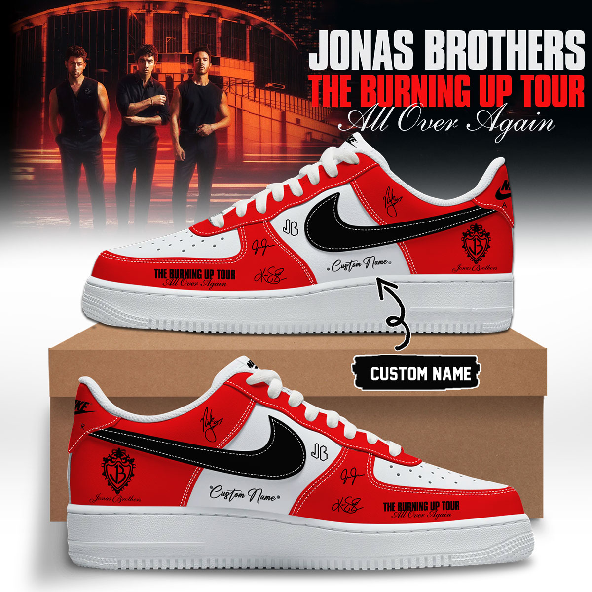 Jonas Brothers Burning Up Tour All Over Again Exclusive Fan Sneakers Concert Merchandise