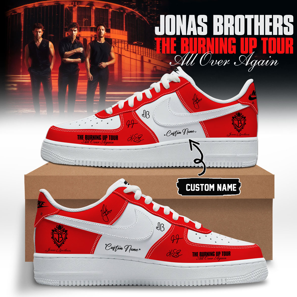 Jonas Brothers Burning Up Tour All Over Again Exclusive Signature High Top Shoes