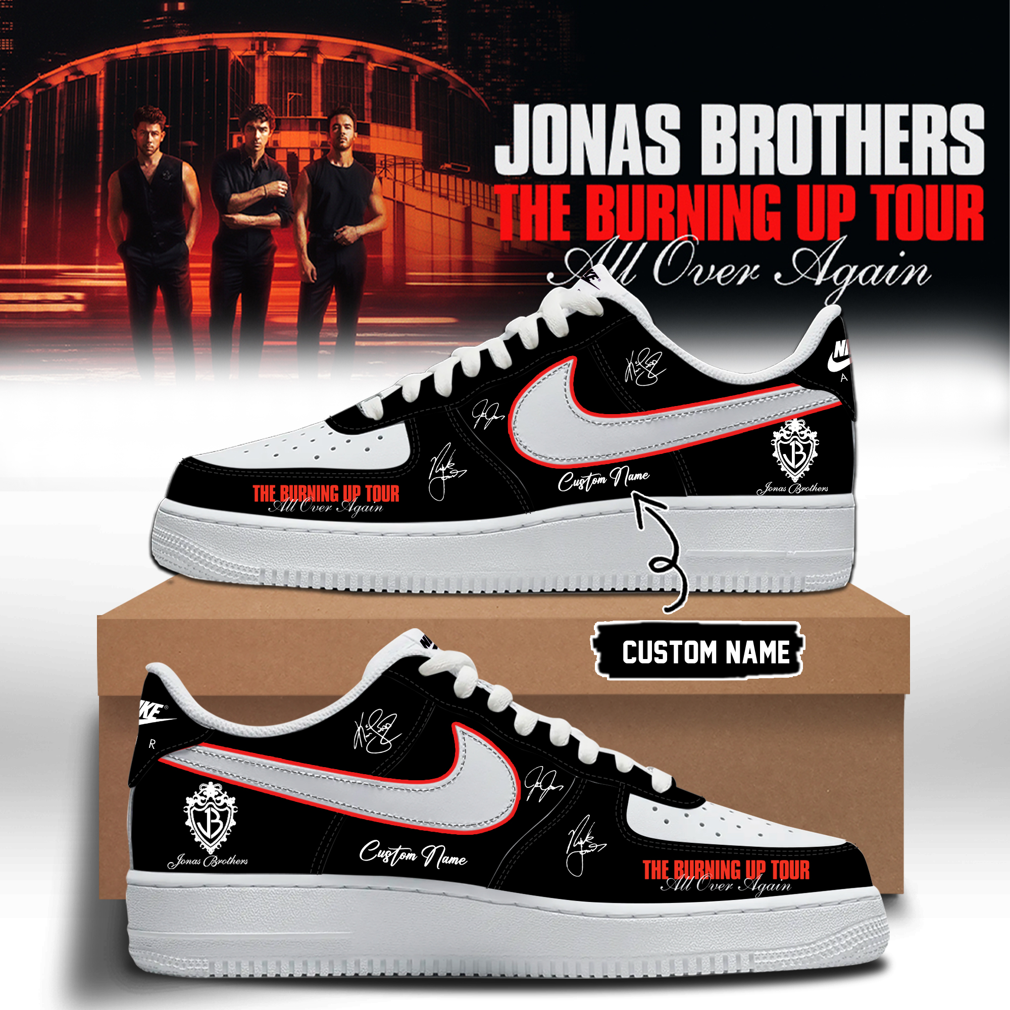 Jonas Brothers Burning Up Tour All Over Again Exclusive Signature High Top Sneakers