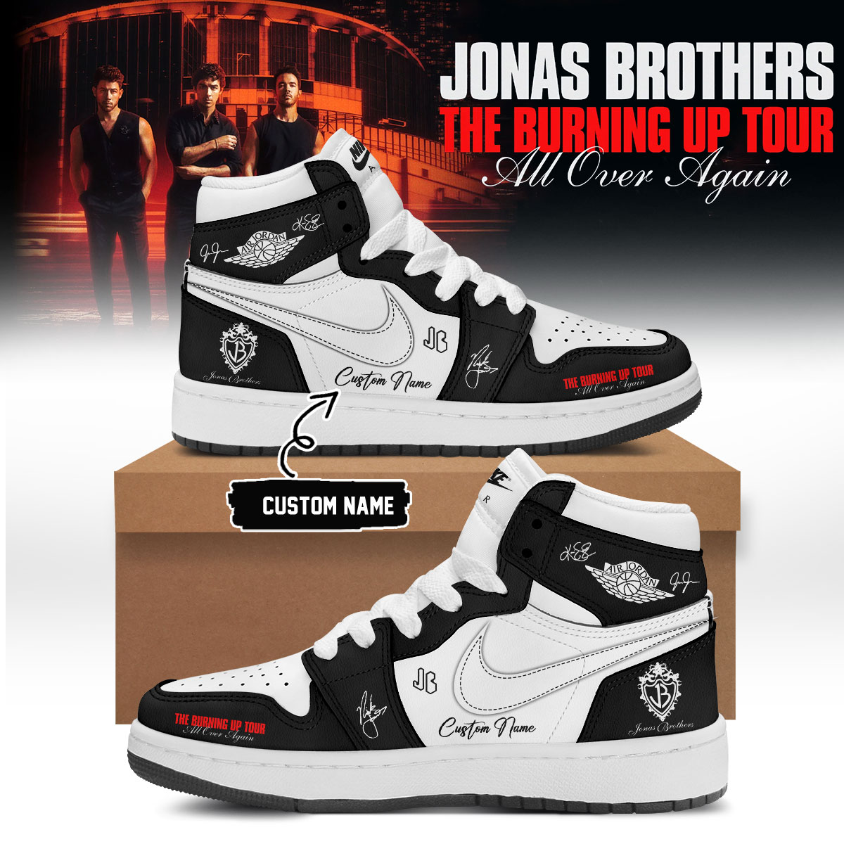 Jonas Brothers Burning Up Tour All Over Again Limited Release High Top Sneakers