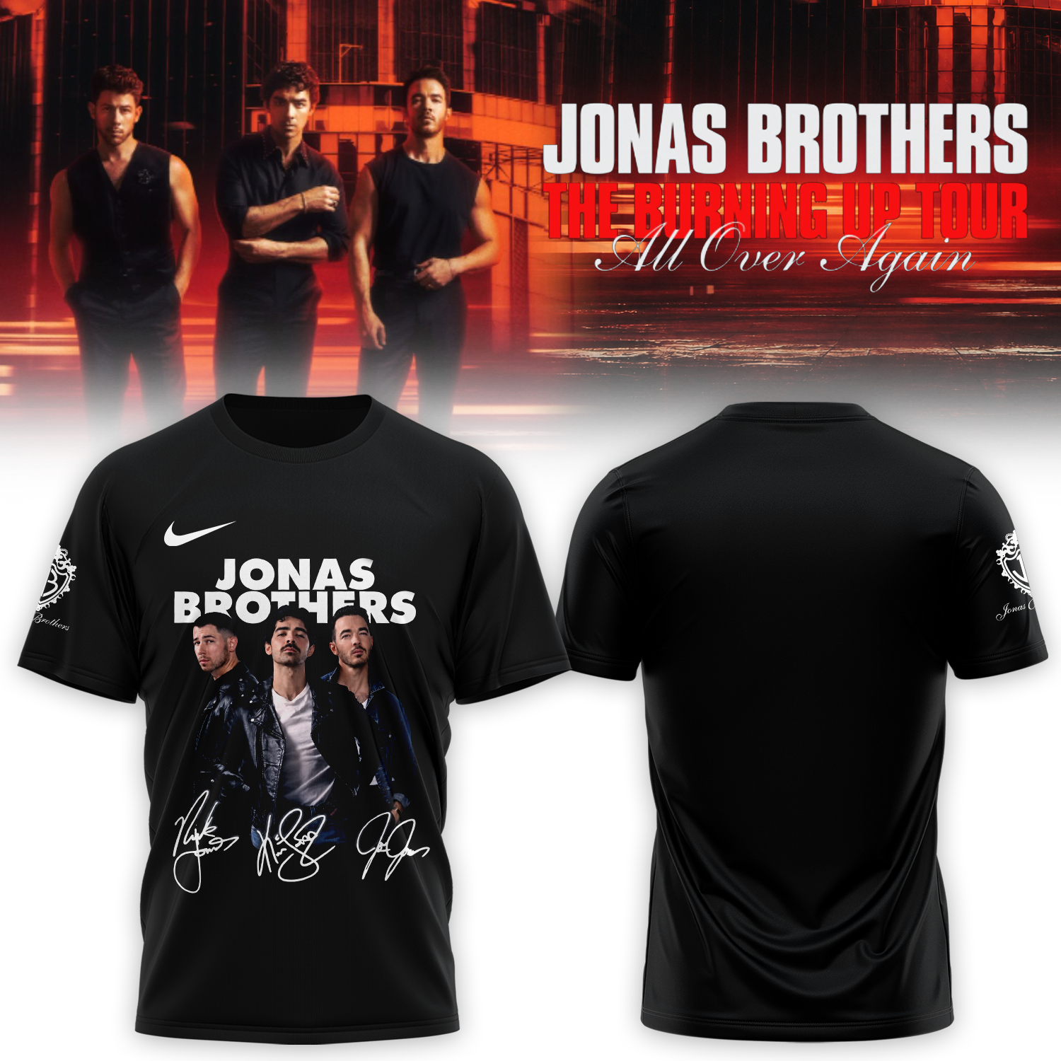 Jonas Brothers Burning Up Tour All Over Again Official T Shirt Gifts For Fans