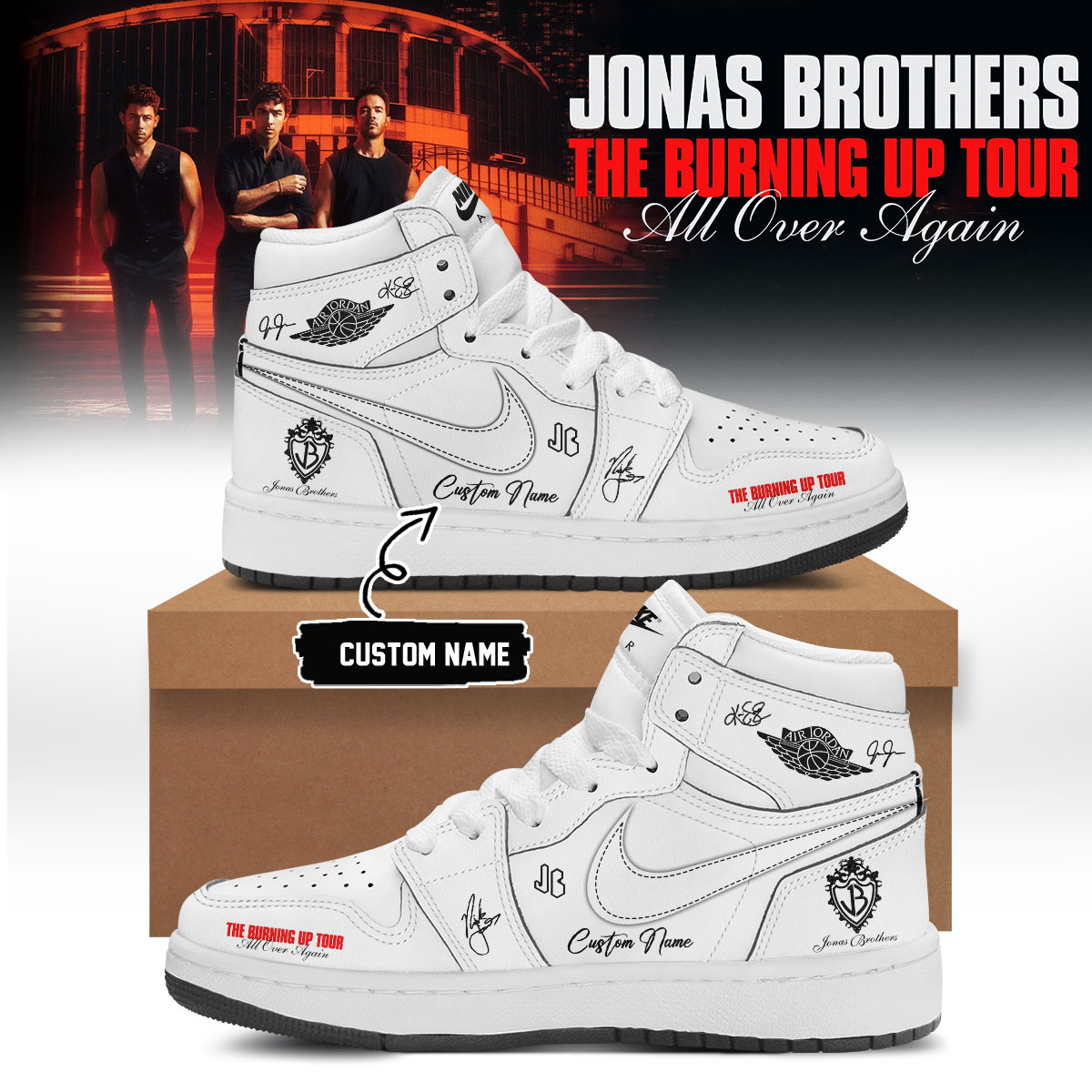 Jonas Brothers Burning Up Tour All Over Again Premium Signature Casual Shoes Music Fan Footwear