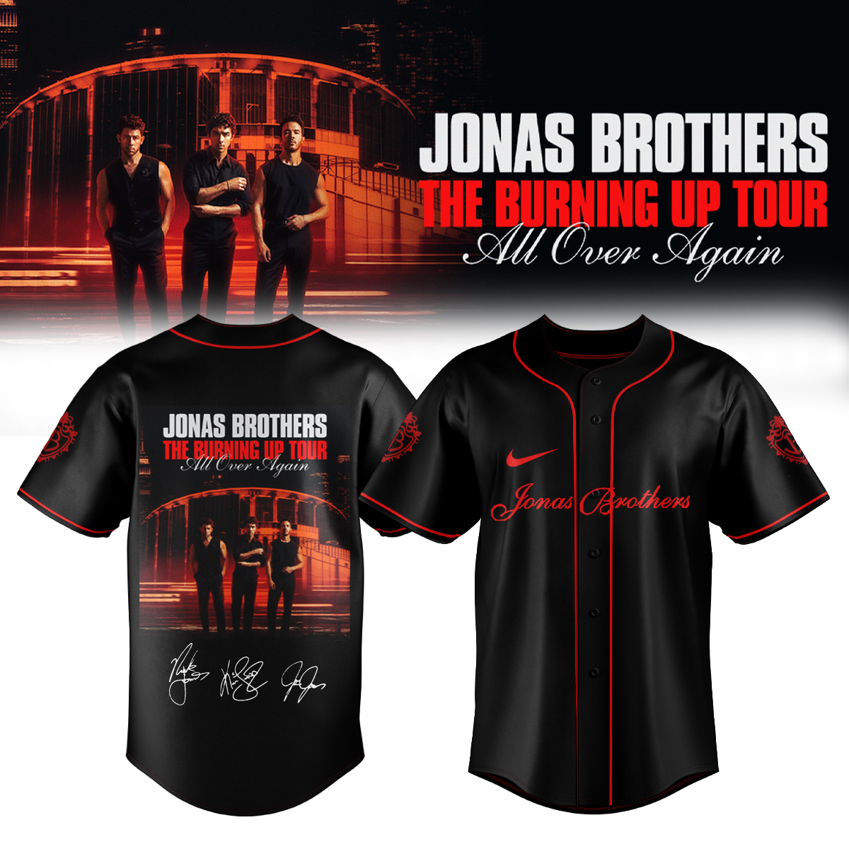 Jonas Brothers Burning Up Tour All Over Again Signature Baseball Jersey Gifts For Fans