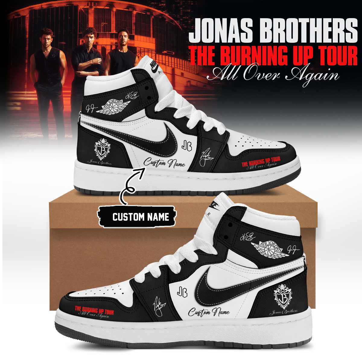 Jonas Brothers Burning Up Tour All Over Again Signature Collector Fan Shoes