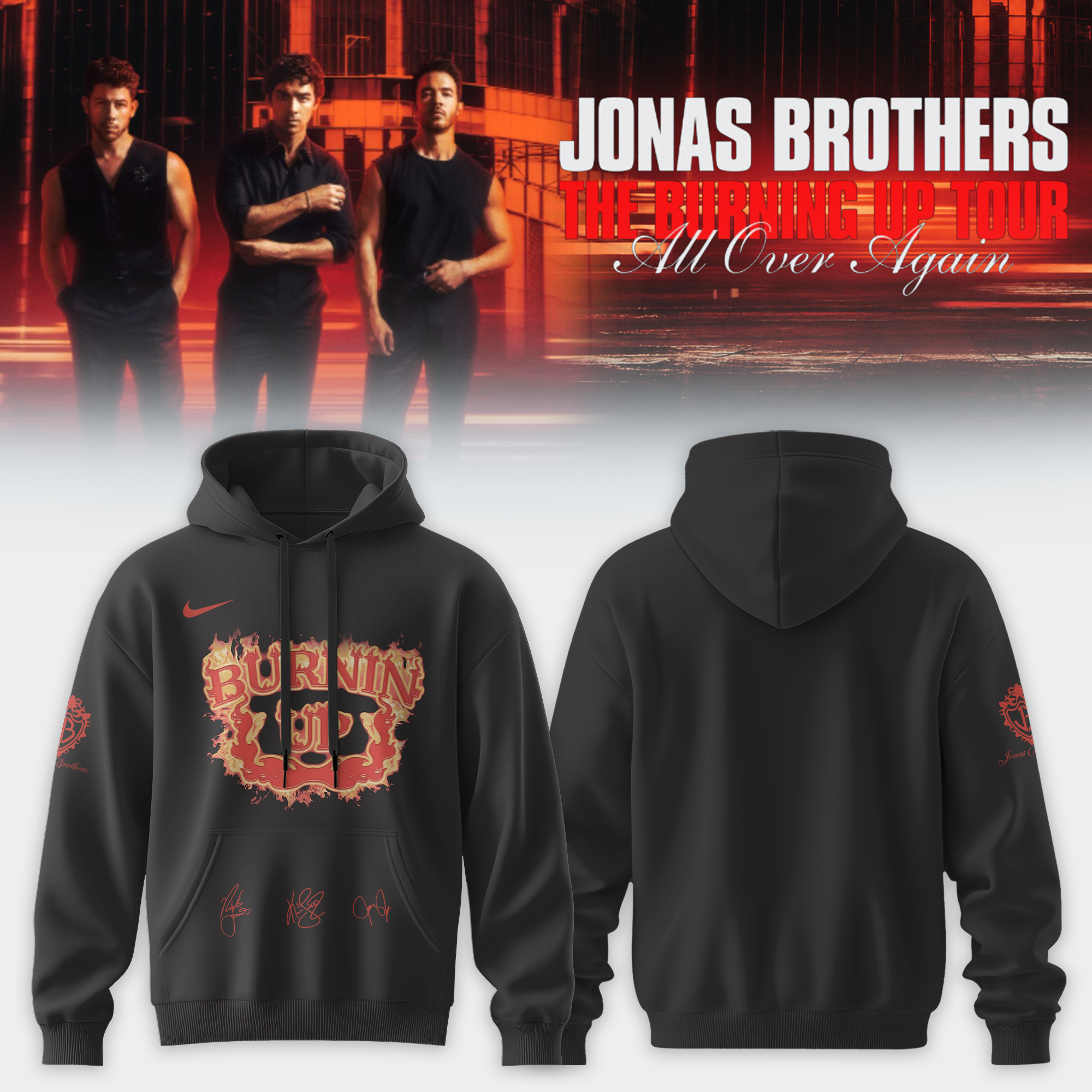 Jonas Brothers Burning Up Tour All Over Again Signature Hoodie Gifts For Fans