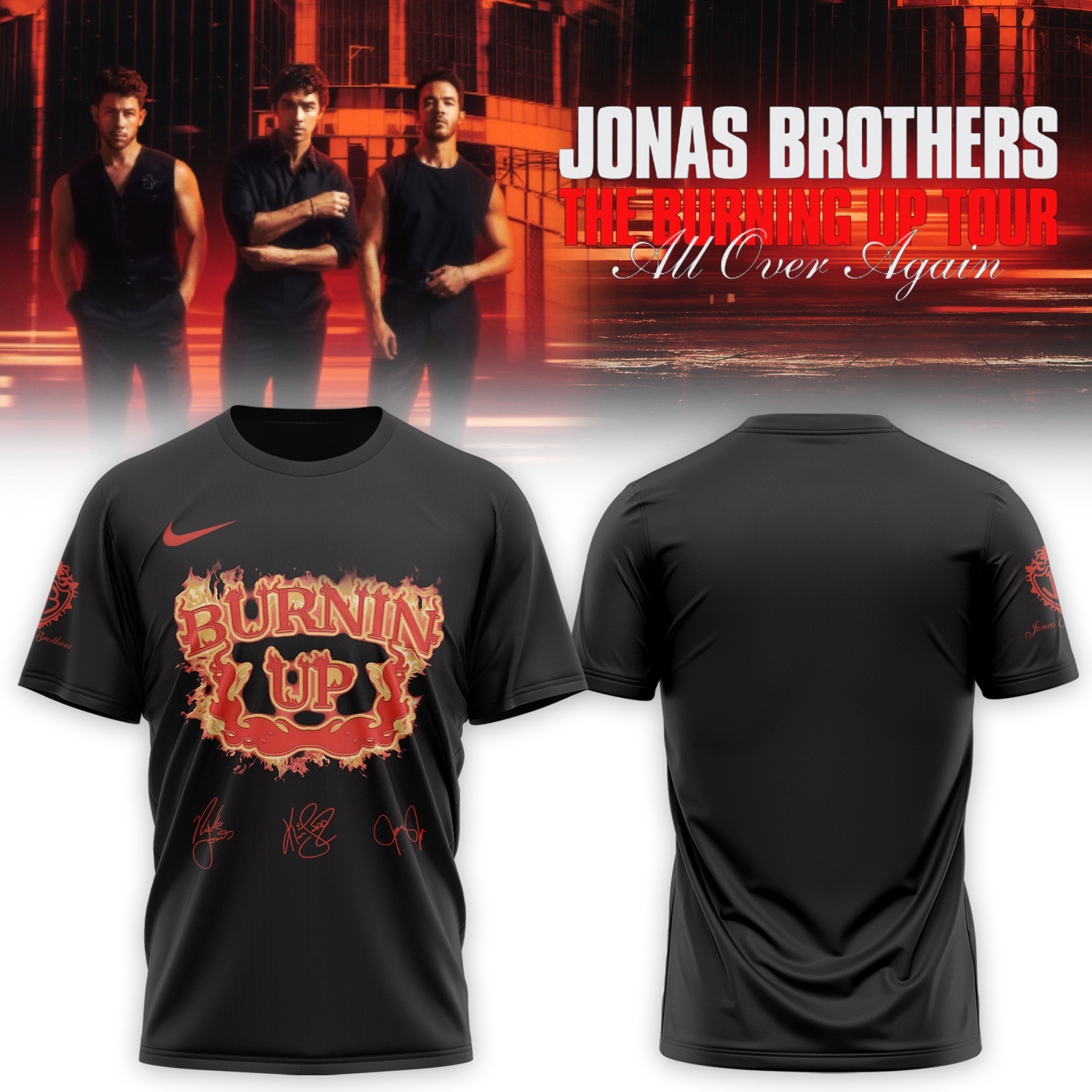 Jonas Brothers Burning Up Tour All Over Again Signature T Shirt Gifts For Fans