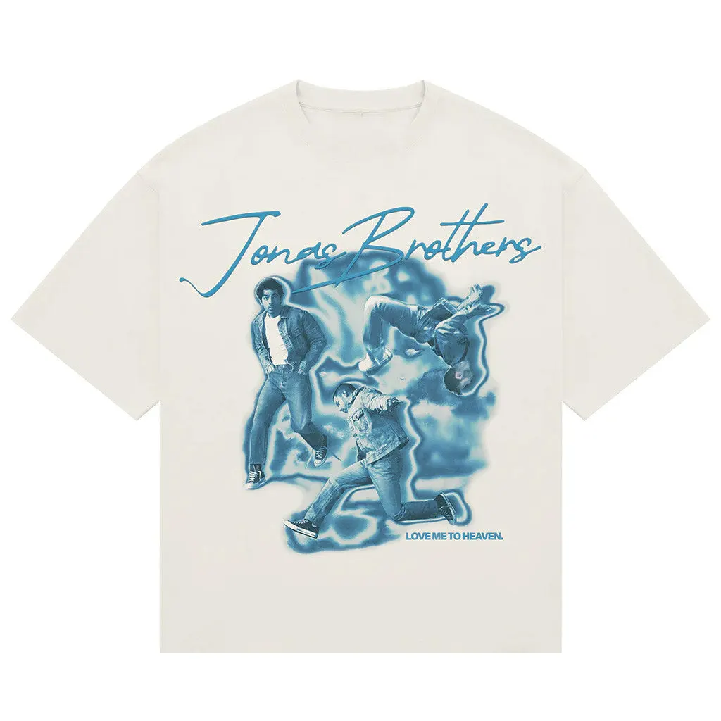 Jonas Brothers Merch Love Me To Heaven Blue Airbrush TShirt Gifts For Pop Band Fans