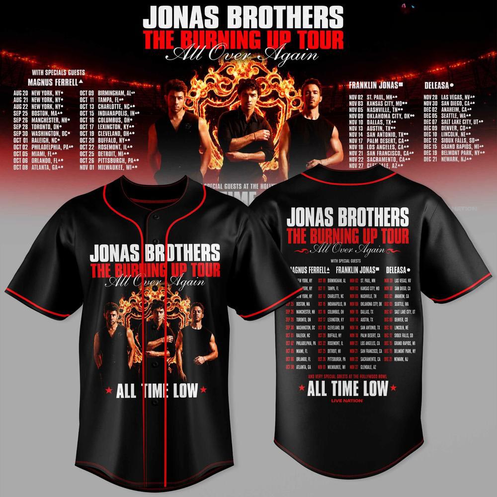 Jonas Brothers The Burning Up Tour All Over Again Baseball Jersey Music Fan Apparel 1 - Unicasport Jonas Brothers The Burning Up Tour All Over Again Baseball Jersey Music Fan Apparel
