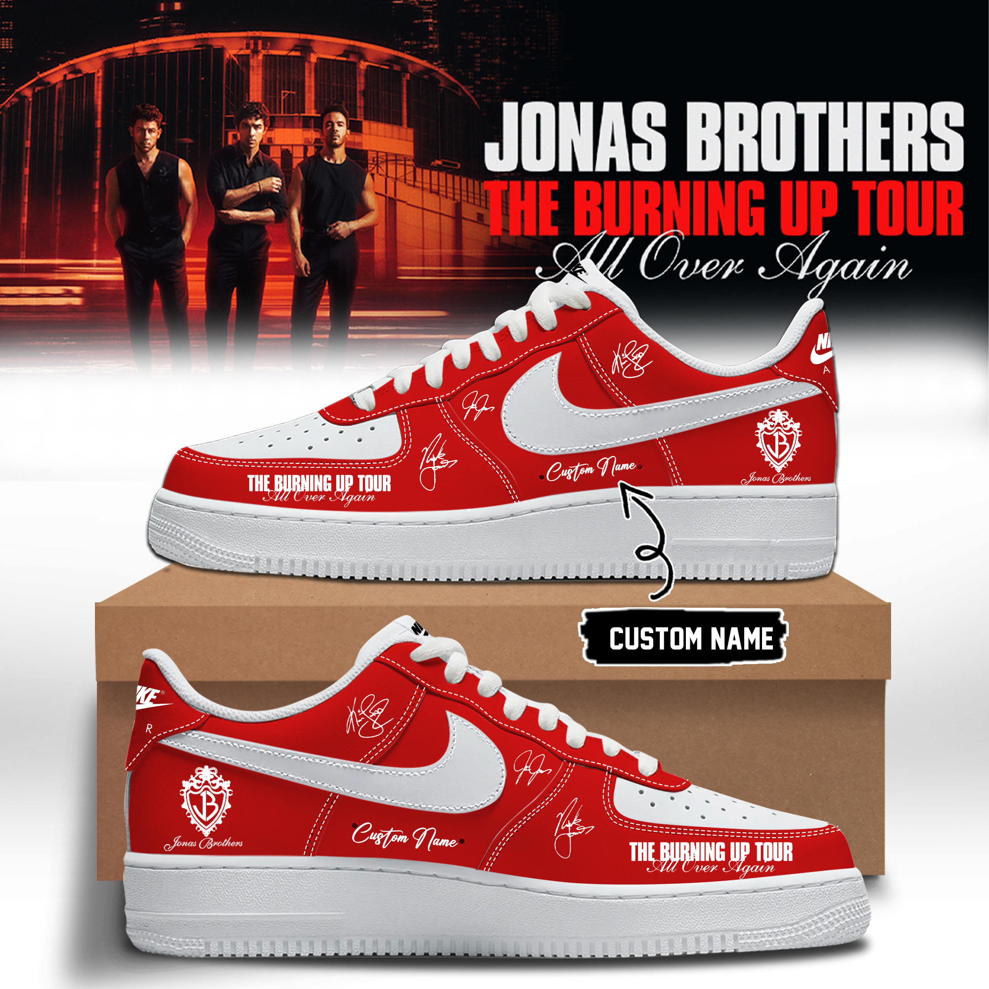 Jonas Brothers The Burning Up Tour All Over Again Limited Edition Signature High Top Shoes