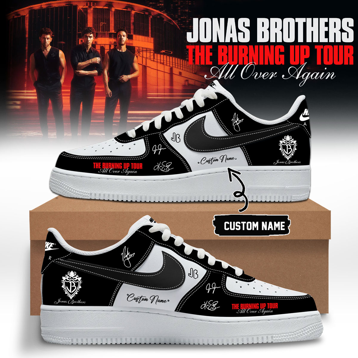 Jonas Brothers The Burning Up Tour All Over Again Signature High Top Sneakers Limited Edition Fan Gift