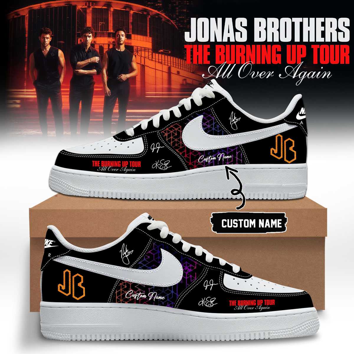 Jonas Brothers The Burning Up Tour All Over Again Signature High Top Sneakers Limited Edition