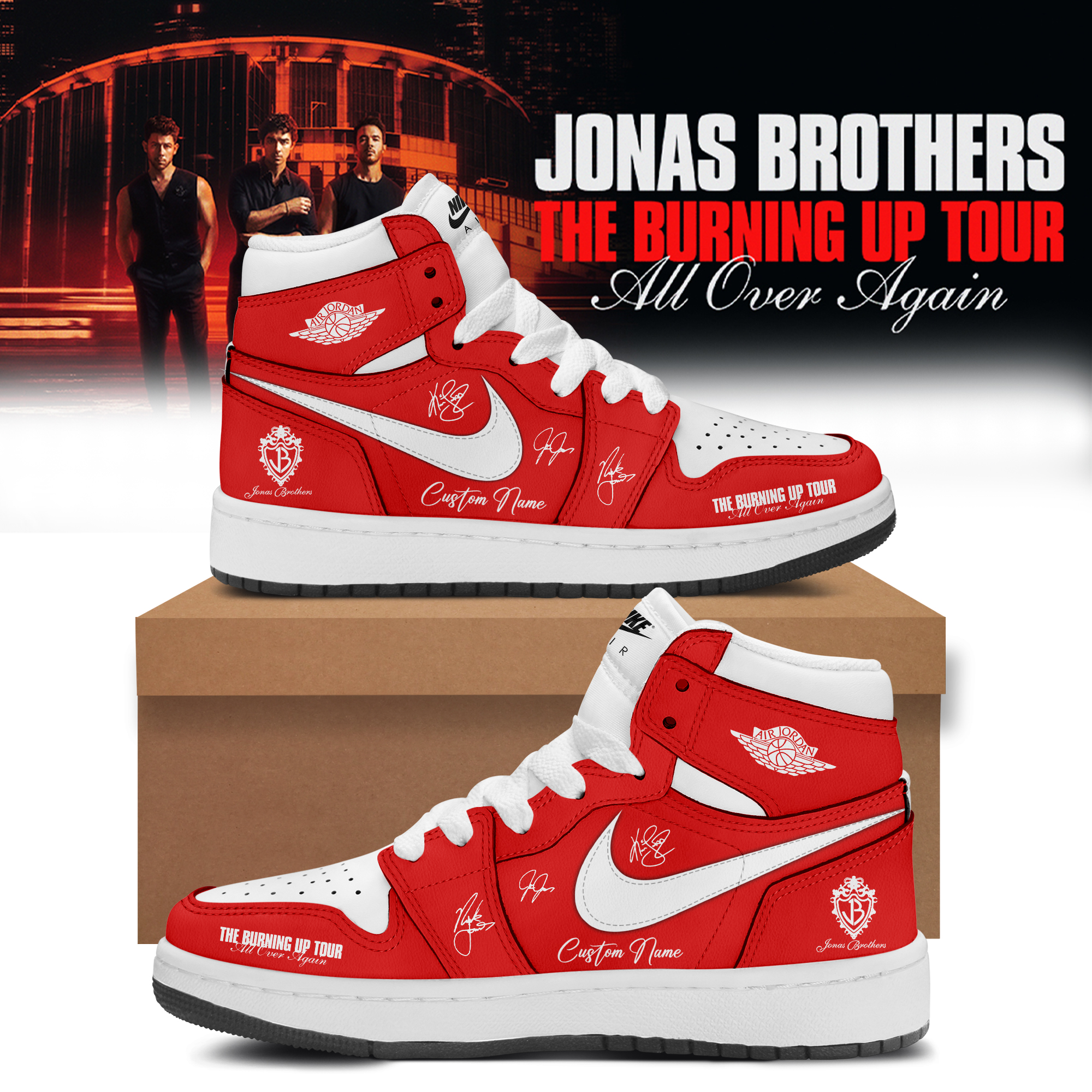 Jonas Brothers The Burning Up Tour All Over Again Signature High Top Sneakers Limited Edition1
