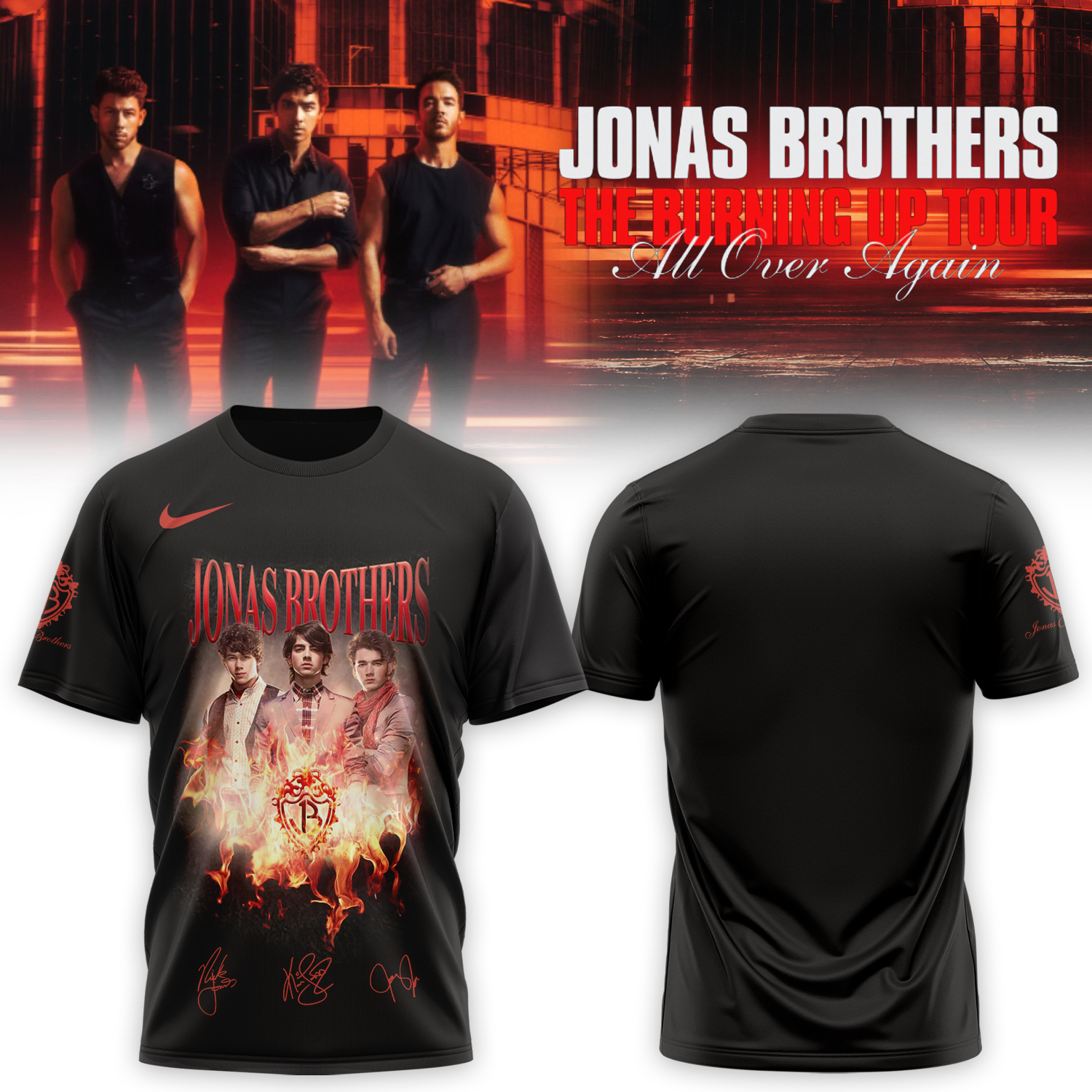 Jonas Brothers The Burning Up Tour All Over Again Signature T Shirt Gifts For Fans