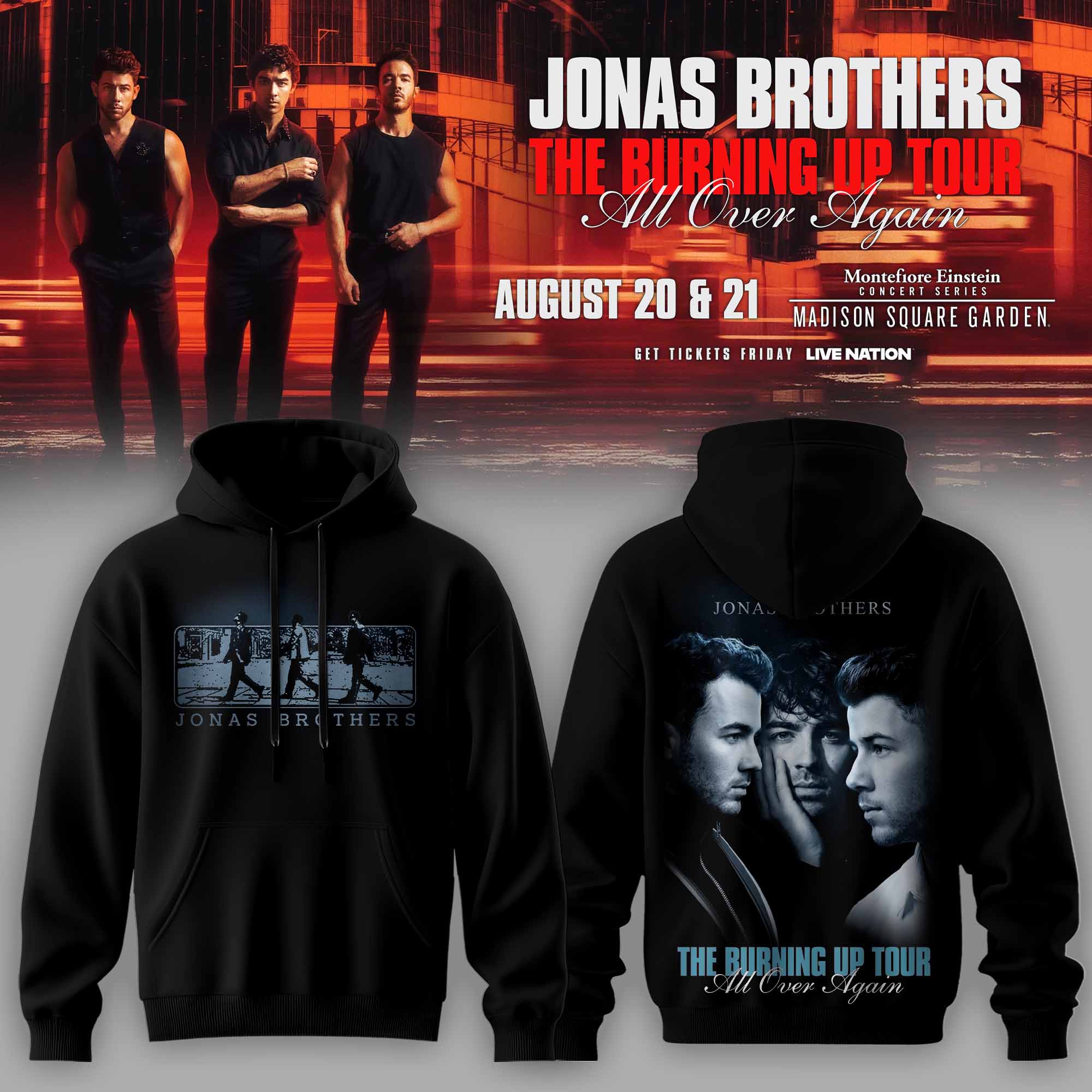 Jonas Brothers The Burning Up Tour Collector Hoodie Merchandise Gifts For Fans
