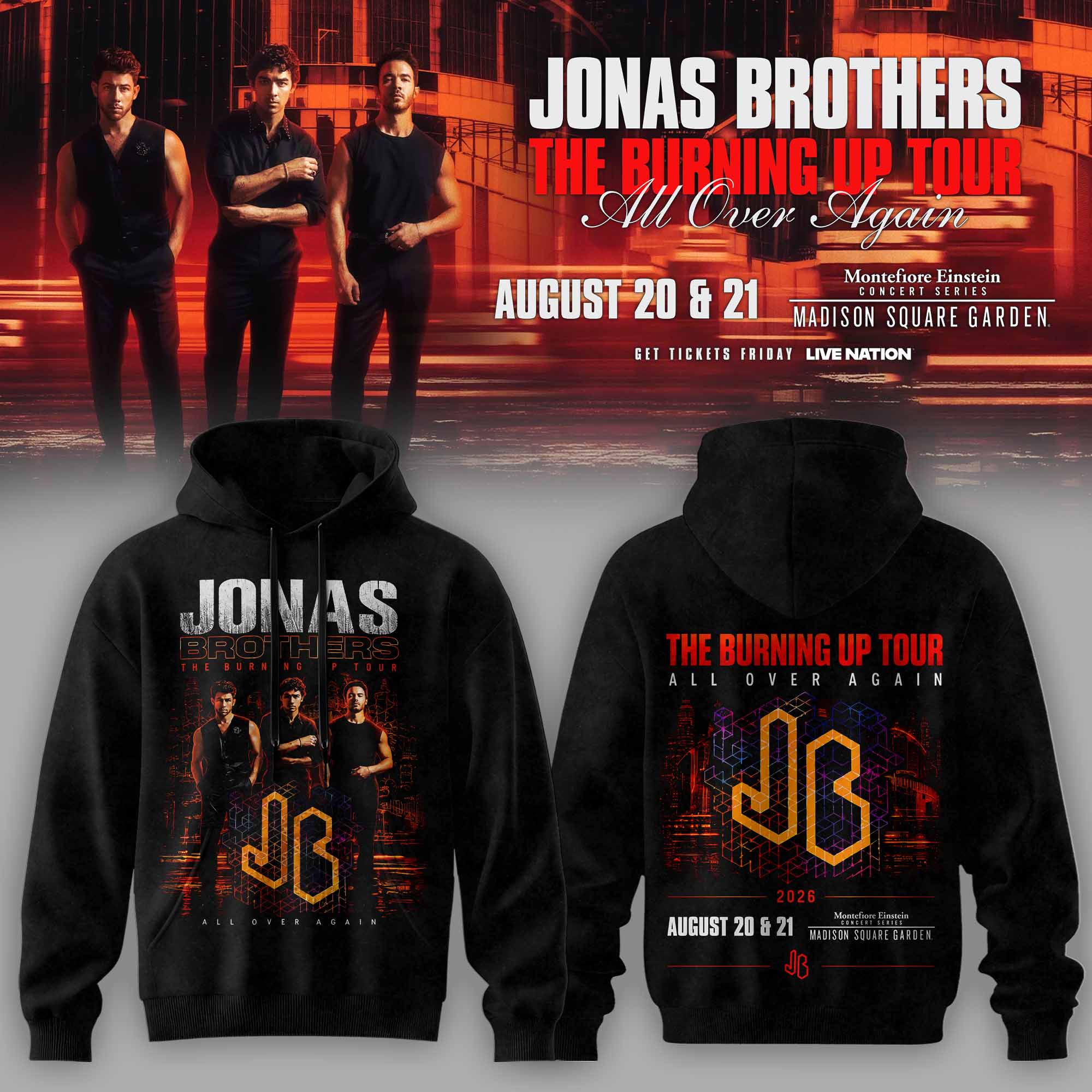 Jonas Brothers The Burning Up Tour Exclusive Concert Hoodie Collection Gifts For Fans