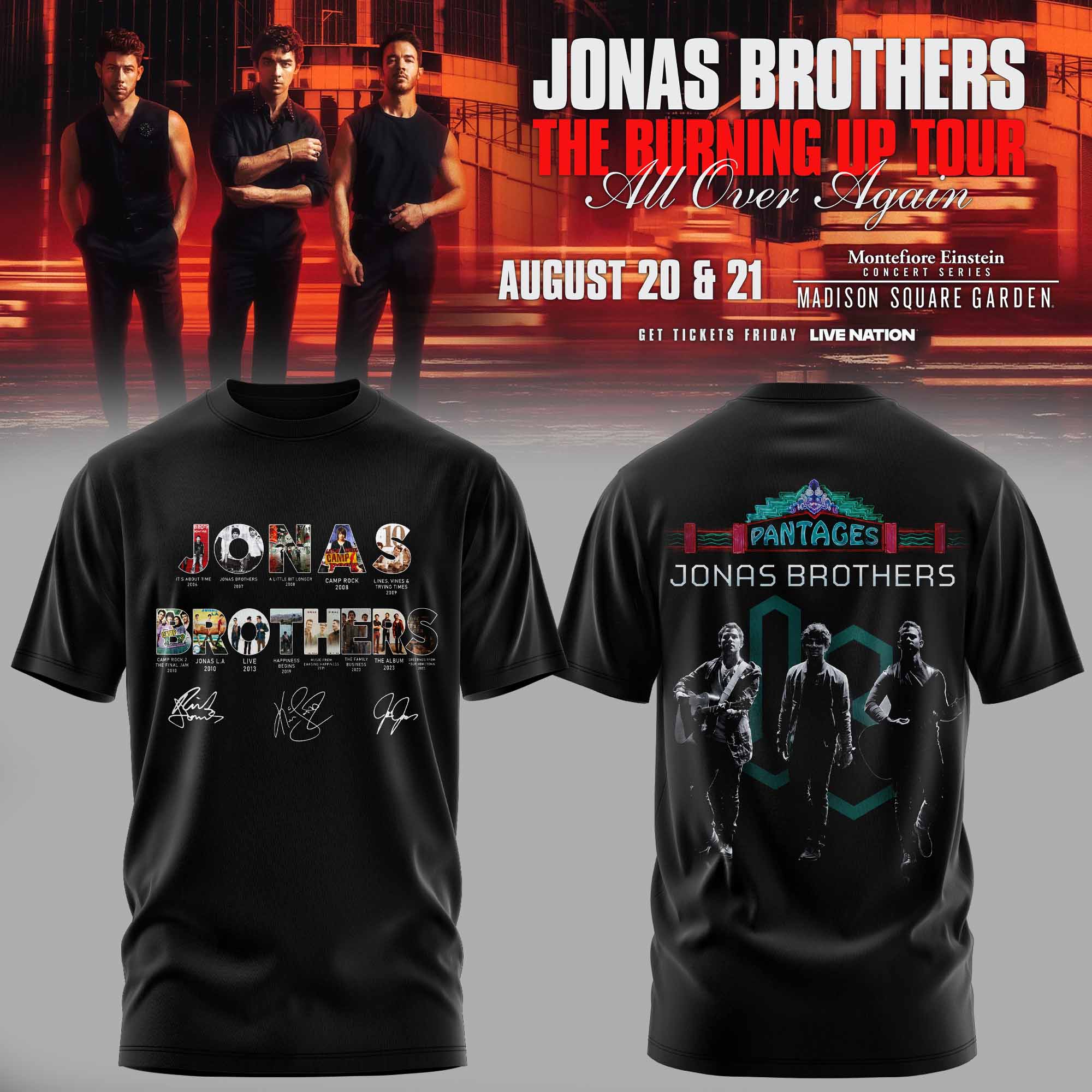 Jonas Brothers The Burning Up Tour Limited Merchandise Graphic Tee Gifts For Fans