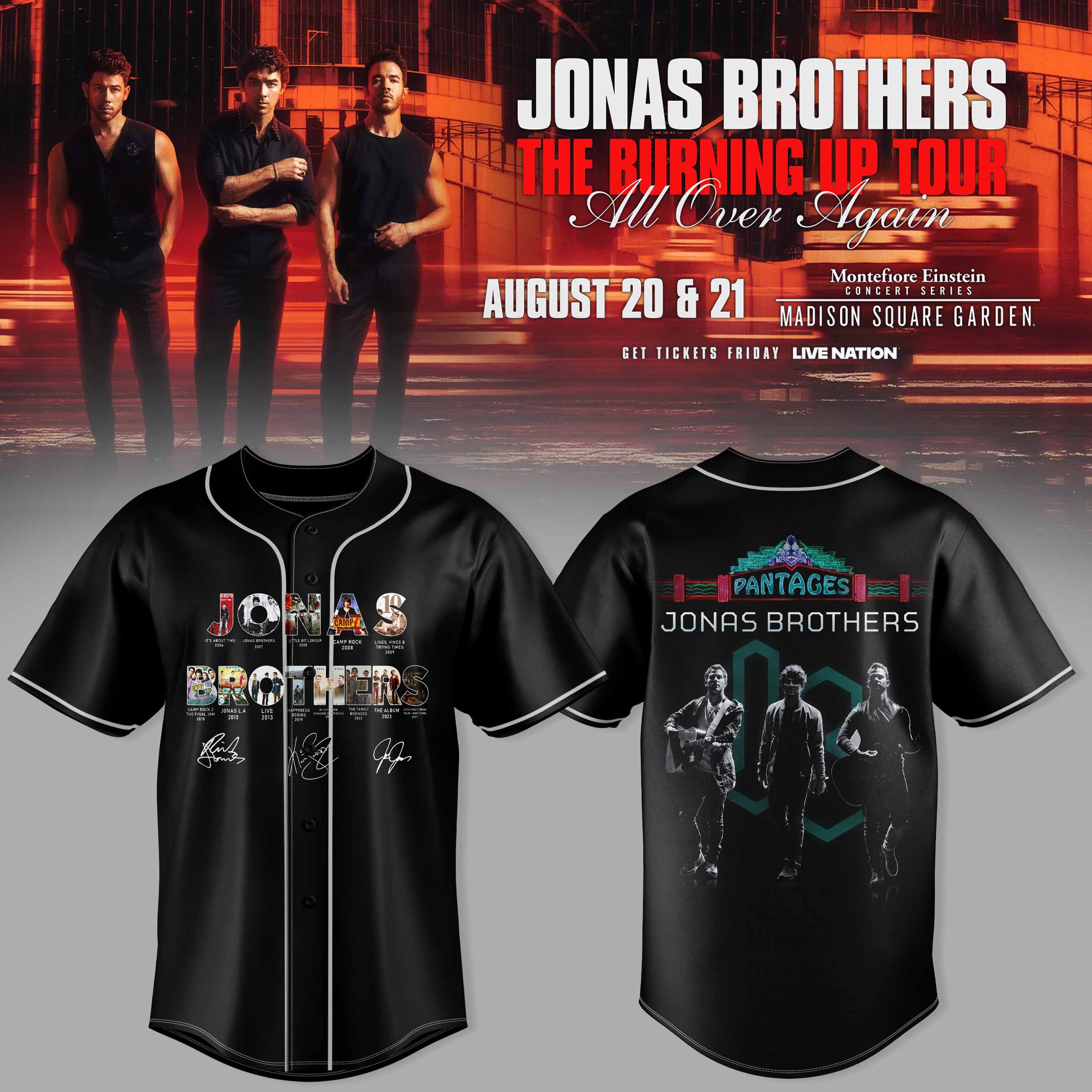 Jonas Brothers The Burning Up Tour Official Fan Baseball Jersey Gifts For Fans