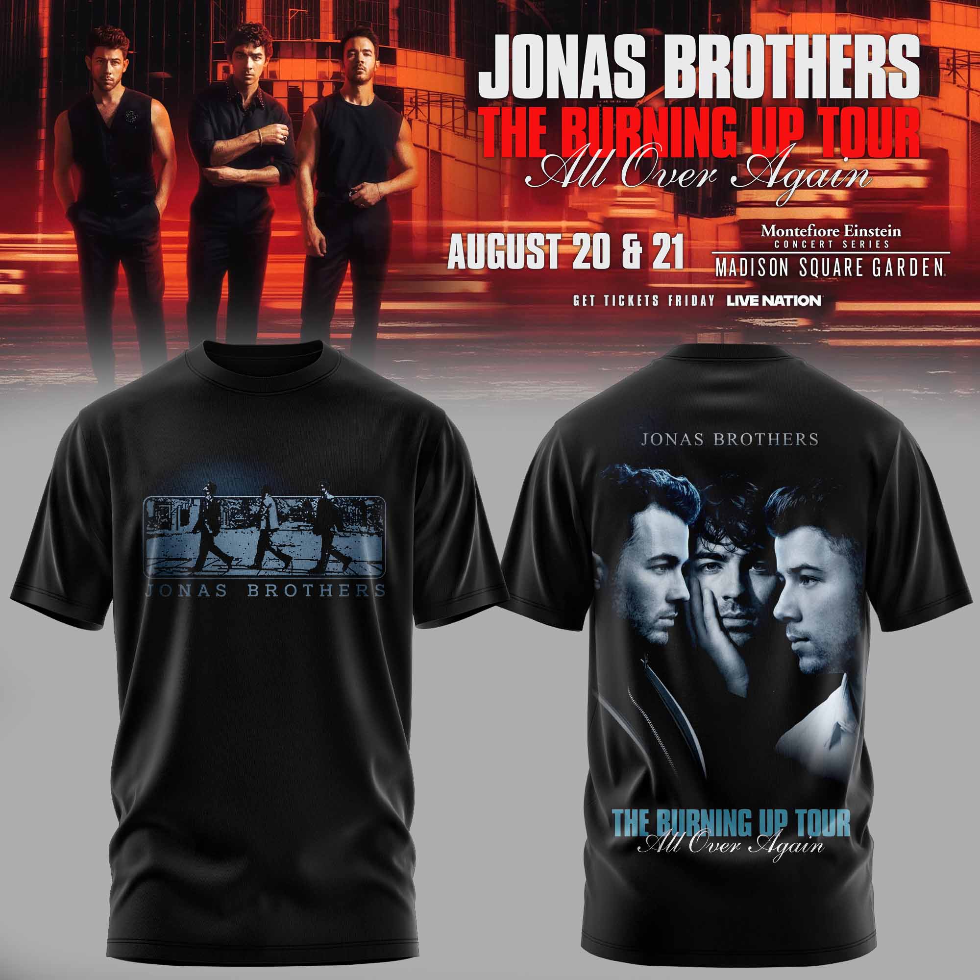 Jonas Brothers The Burning Up Tour Official Graphic T Shirt Collection Gifts For Fans