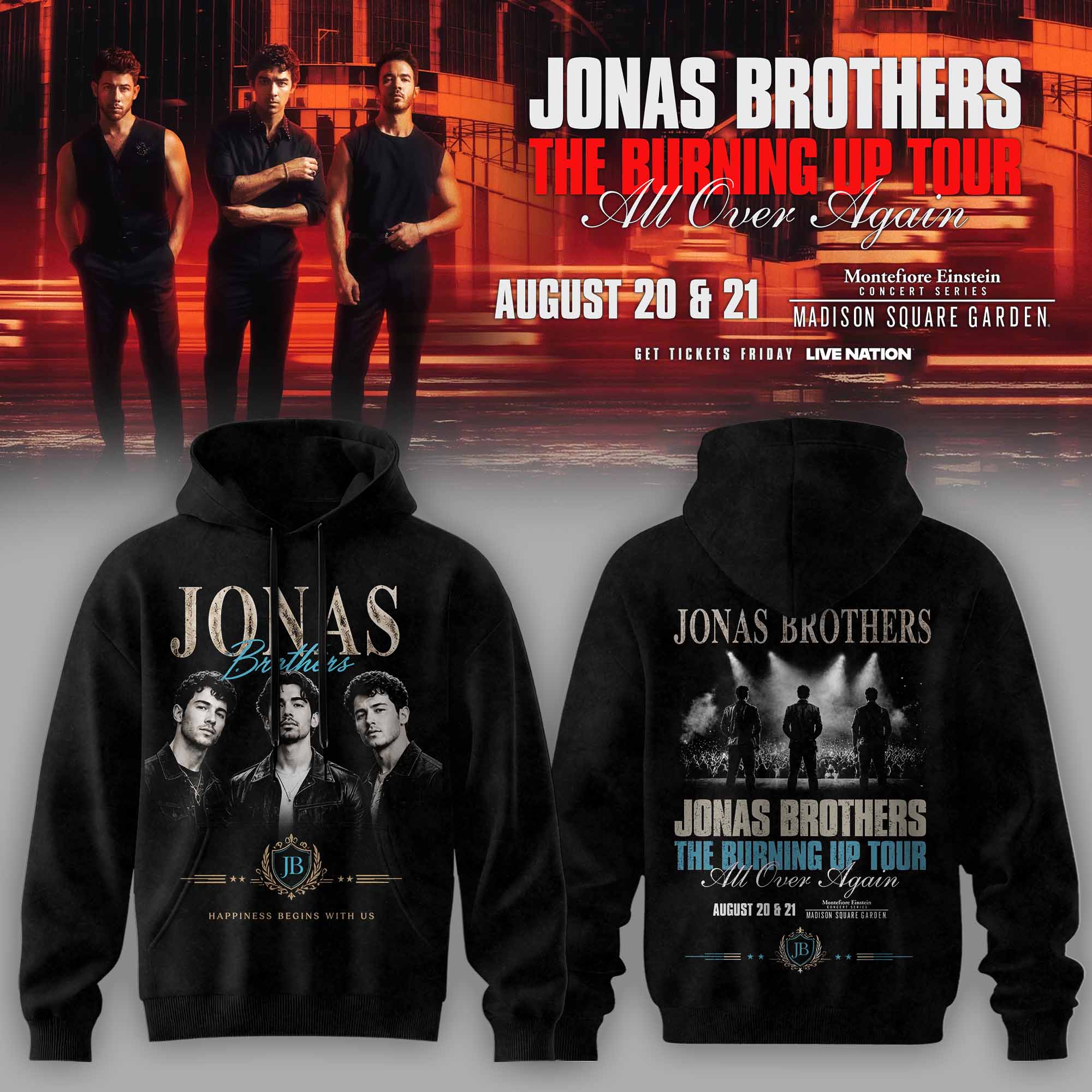 Jonas Brothers The Burning Up Tour Official Tour Hoodie Collection Gifts For Fans