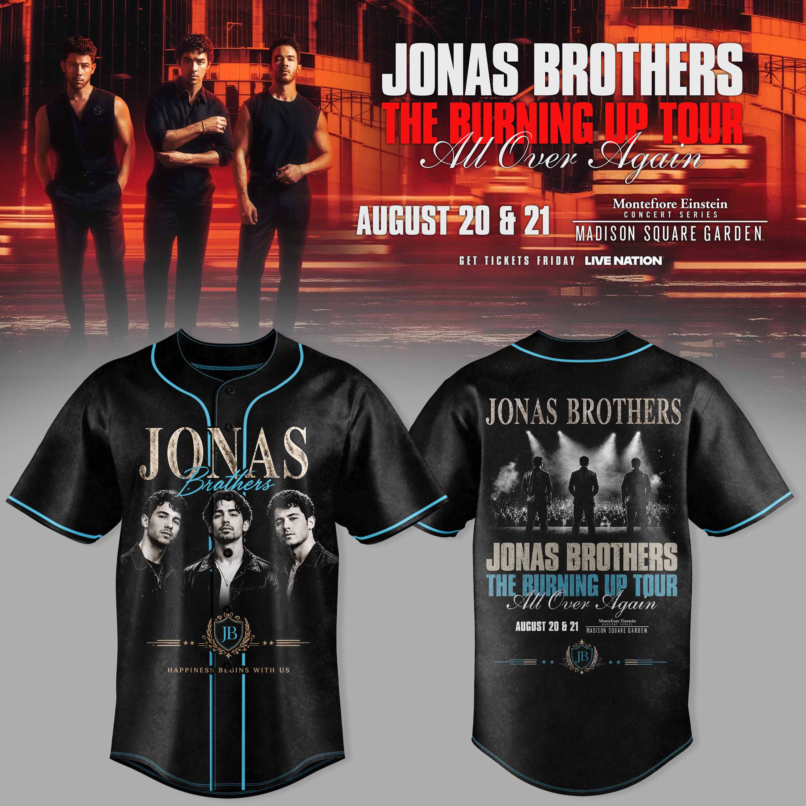 Jonas Brothers The Burning Up Tour Premium Baseball Jersey Collection Gifts For Fans