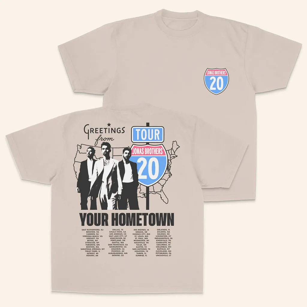 Jonas Brothers Tour Merch 2025 Greetings From Your Hometown Route 20 Tour TShirt Fans Gifts
