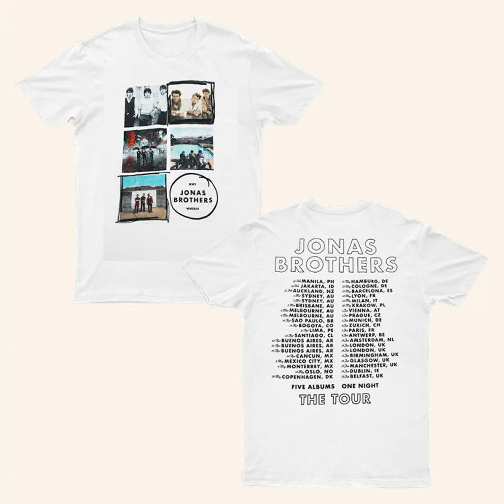 Jonas Brothers Tour Merch 5 Albums White TShirt Gifts For Music Lovers