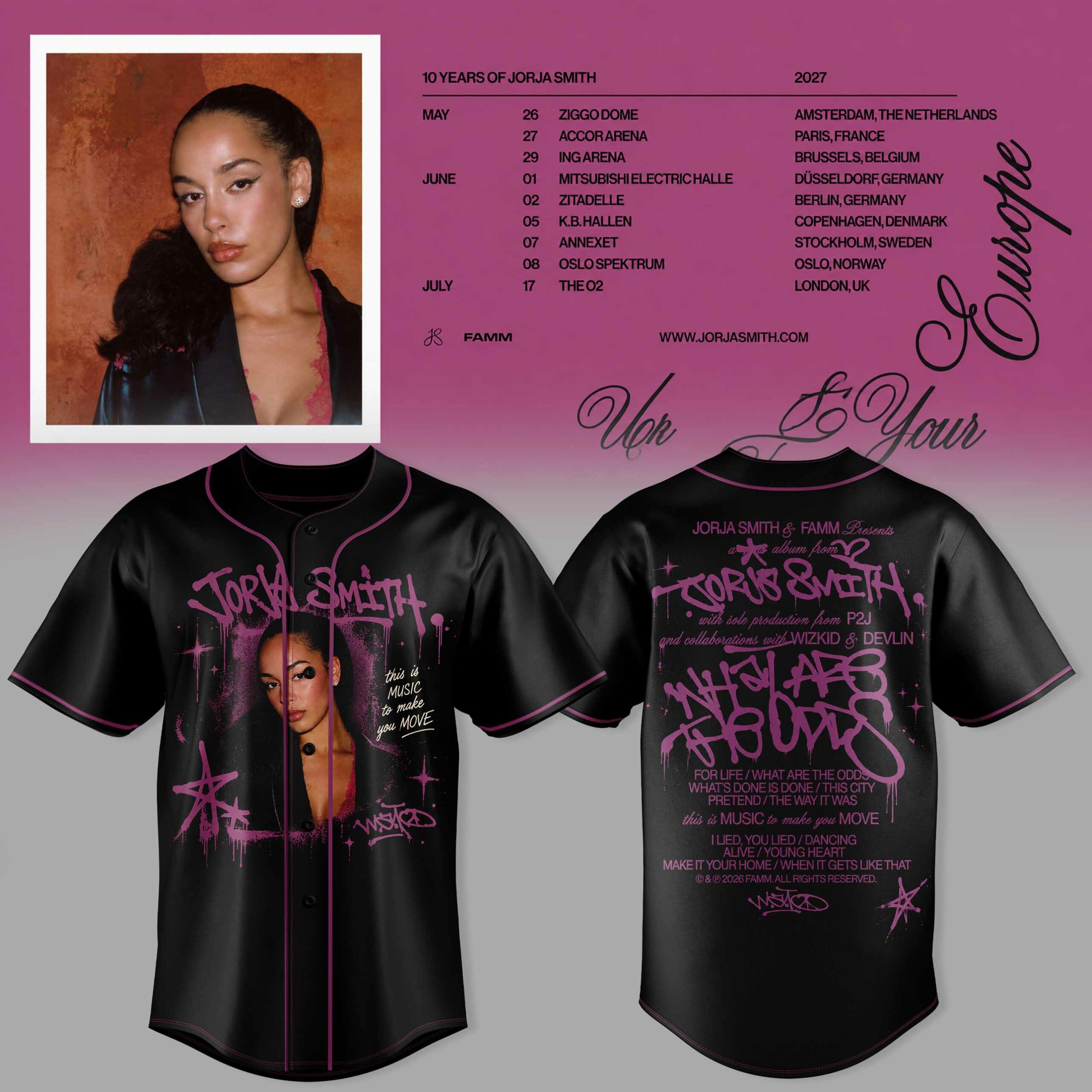 Jorja Smith 10 Years Of Jorja Smith 2027 Tour 3D Baseball Jersey Live Music Concert Fan Apparel 1 - Unicasport Jorja Smith 10 Years Of Jorja Smith 2027 Tour 3D Baseball Jersey Live Music Concert Fan Apparel