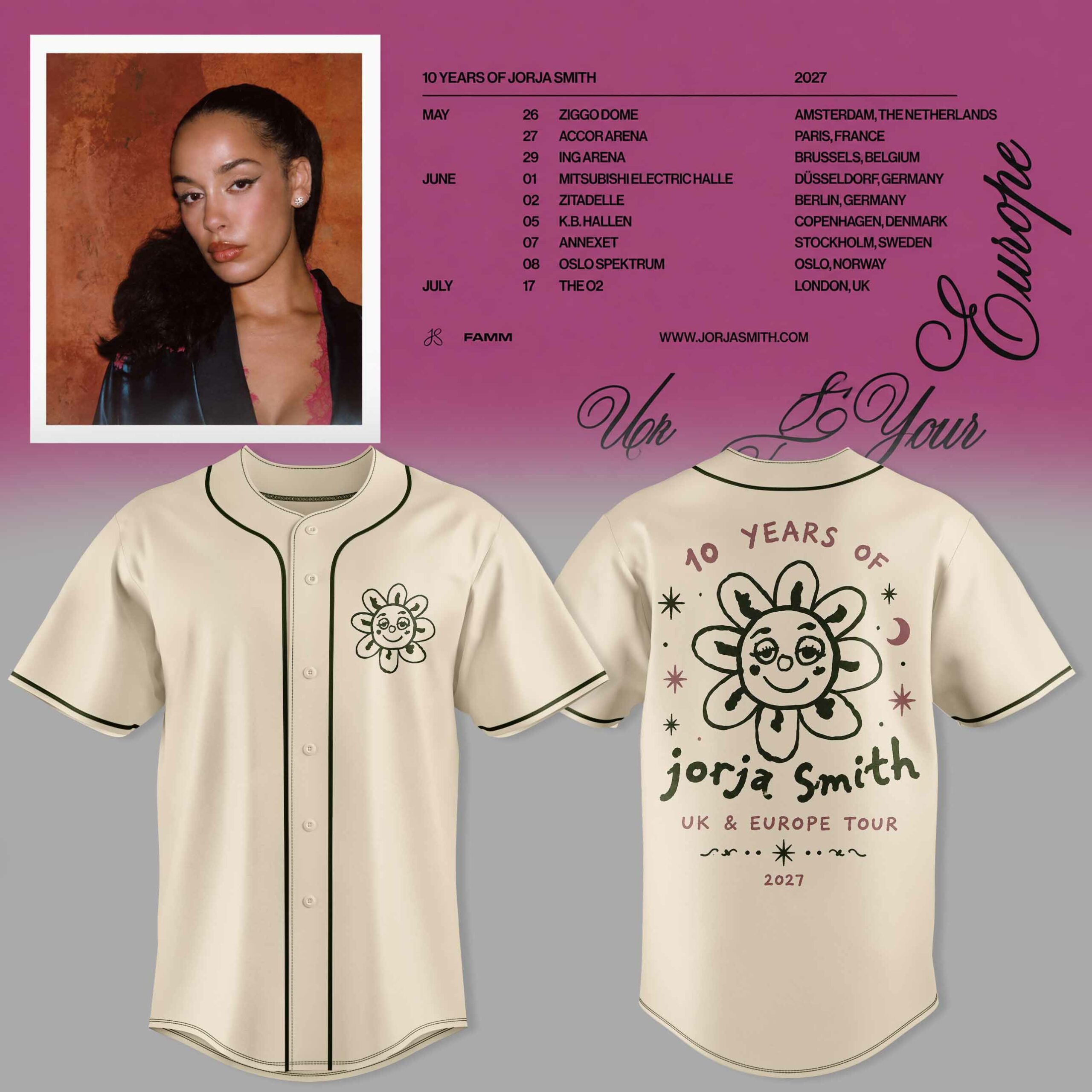 Jorja Smith 10 Years Of Jorja Smith 2027 Tour All Over Print Baseball Jersey RB Music Fan Jersey 1 - Unicasport Jorja Smith 10 Years Of Jorja Smith 2027 Tour All Over Print Baseball Jersey RB Music Fan Jersey