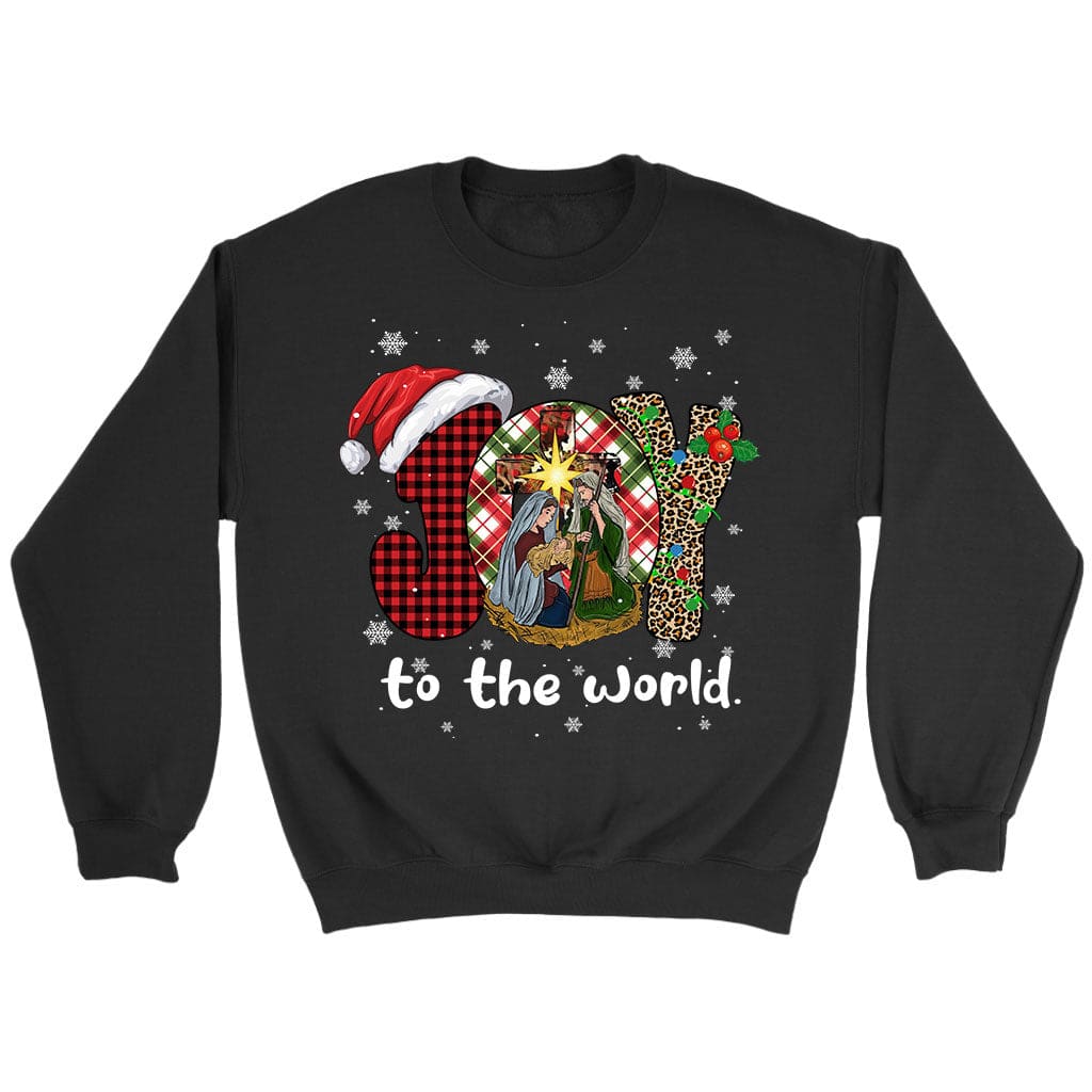 Joy To The World, Buffalo Plaid Leopard, Christmas Nativity Scene, Sweatshirt