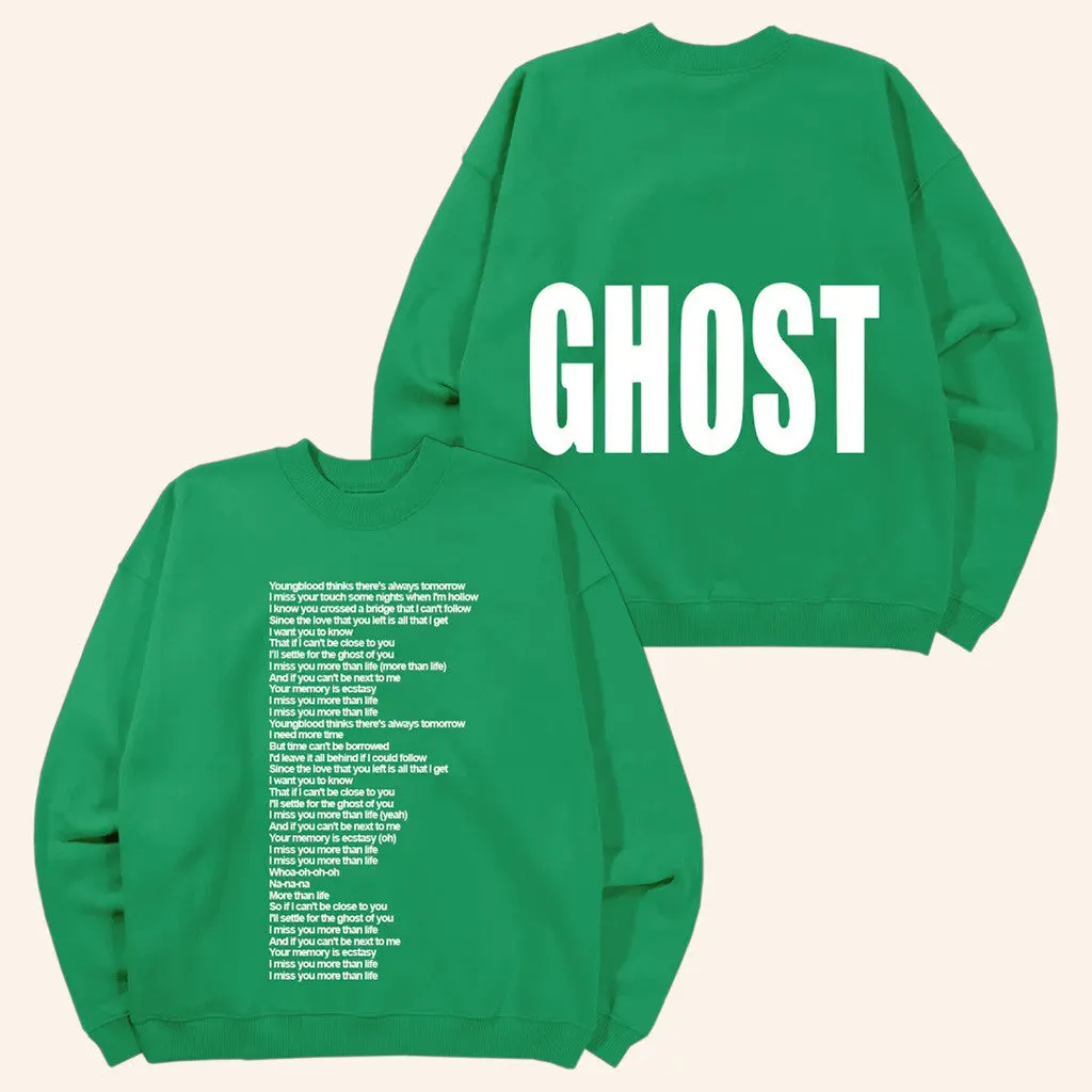 Justin Bieber Merch Ghost Lyrics Crewneck Sweatshirt Gifts For Her