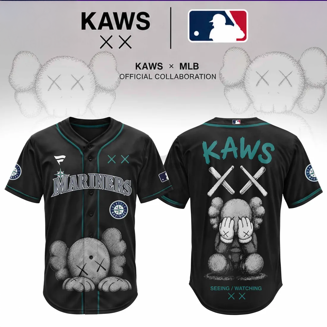 KAWS x Seattle Mariners Blackout 2026 Baseball Jersey Collection