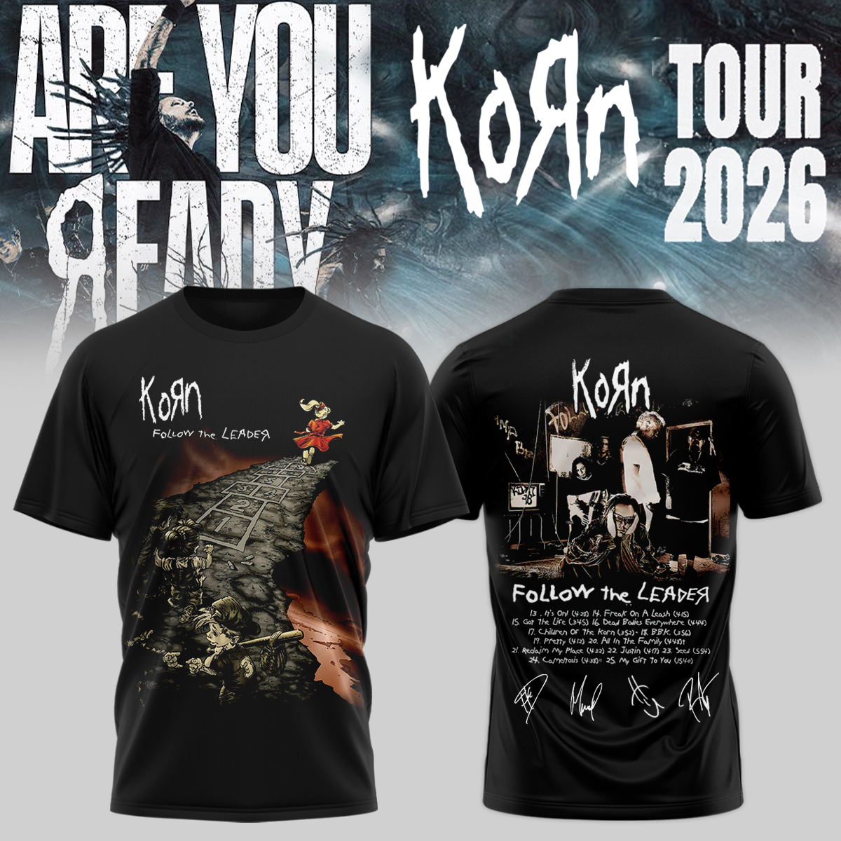 KORN Are You Ready Premium Concert Graphic T Shirt Edition