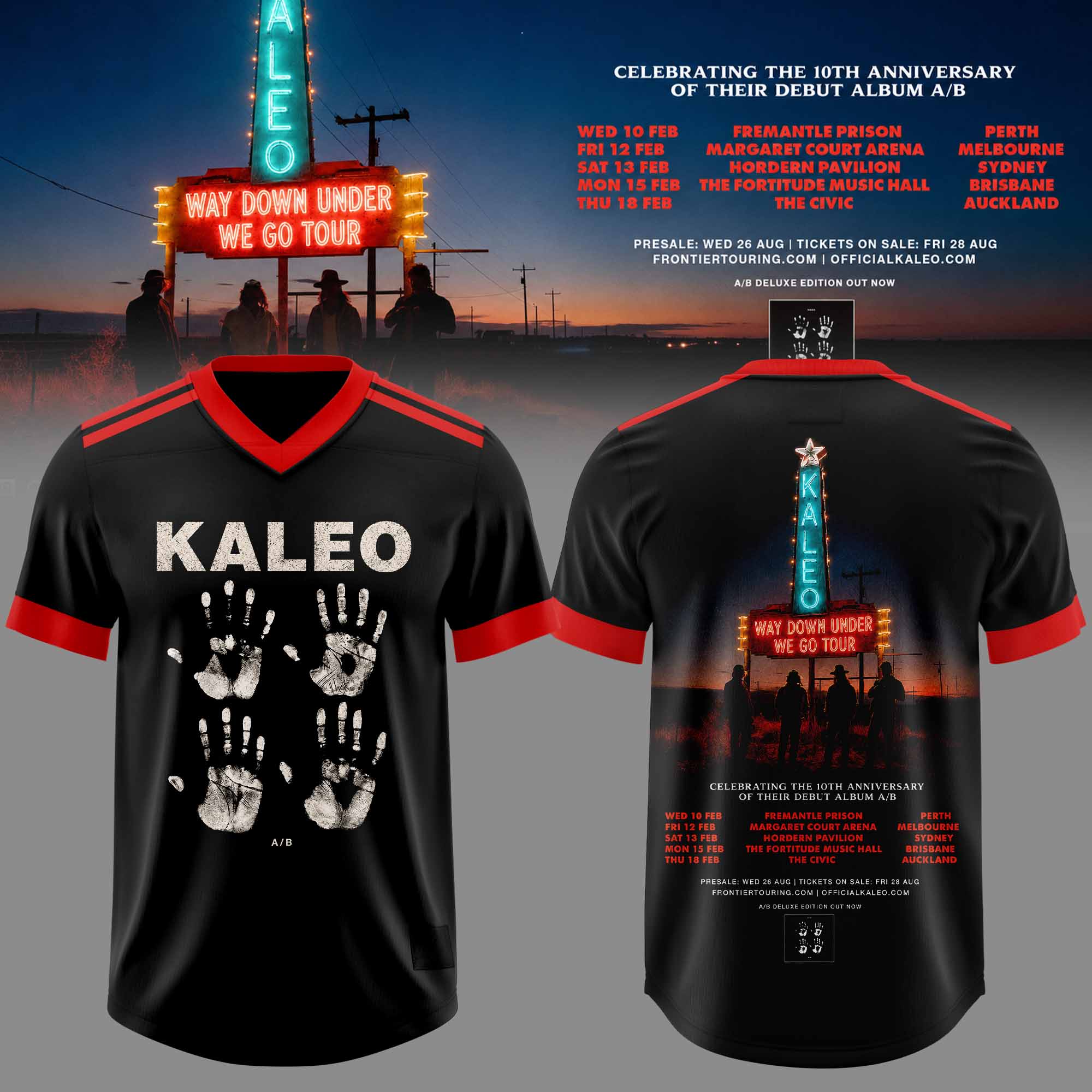 Kaleo Way Down Under We Go Tour Black Red Handprint Football Jersey Rock Fan Apparel 2 - Unicasport Kaleo Way Down Under We Go Tour Black Red Handprint Football Jersey Rock Fan Apparel