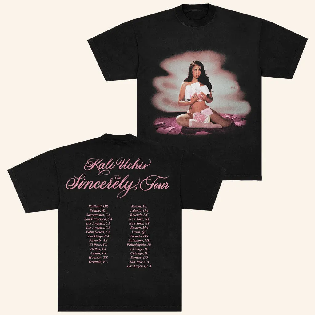 Kali Uchis Merch Sincerely Tour Date Back Black TShirt Gifts For Girlfriend