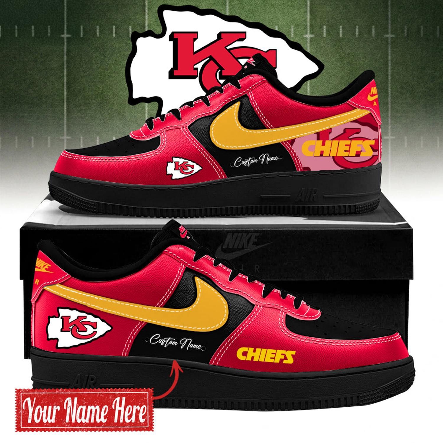 Kansas City Chiefs Bold Black & Red Air Force 1 Sneakers