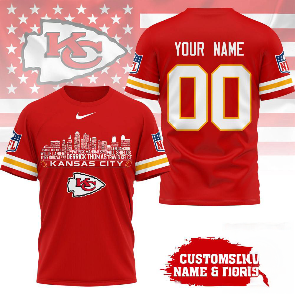Kansas City Chiefs NFL Game Day Skyline Names Limited Edition 3D Graphic T Shirt