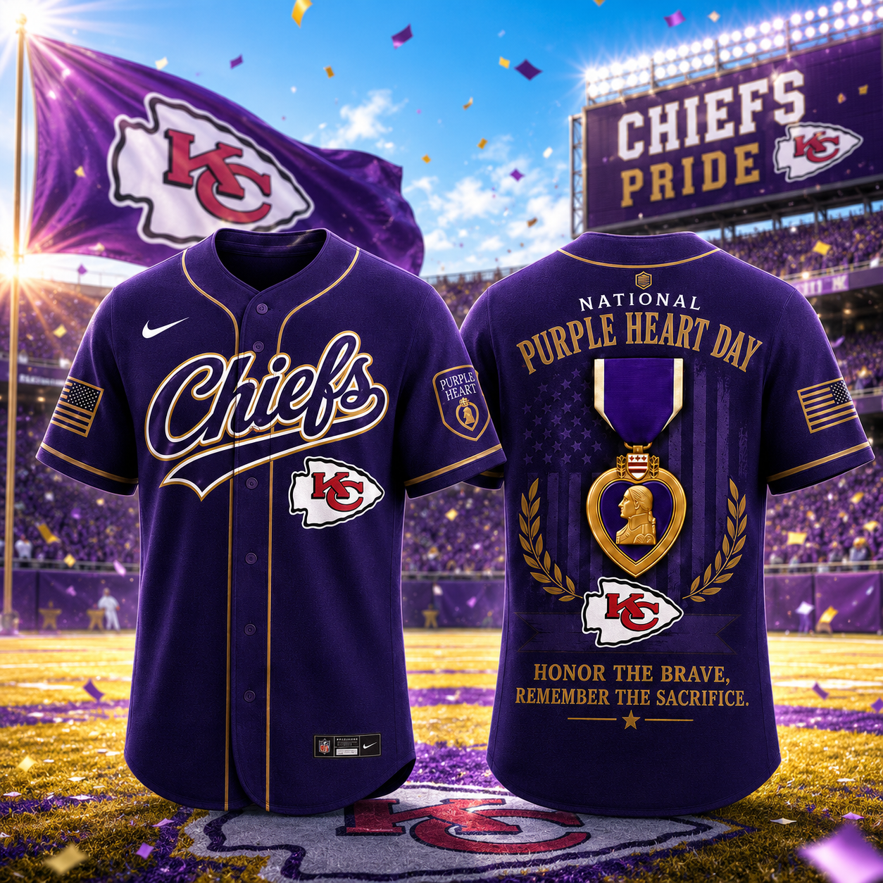 Kansas City Chiefs National Purple Heart Day Baseball Jersey
