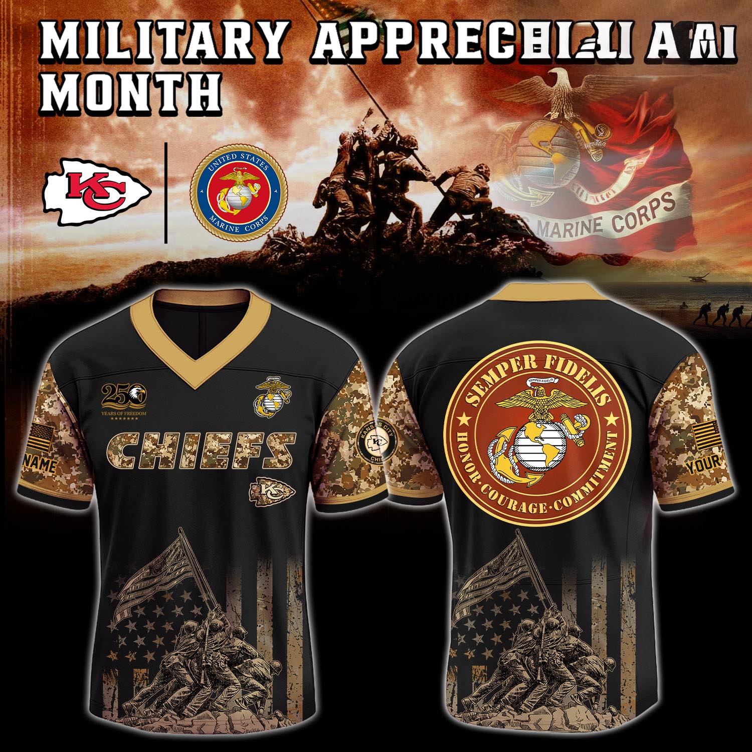 Kansas City Chiefs USMC Tribute Jersey Military Appreciation Edition NFL Football Veteran Fan Sports Apparel 2 - Unicasport Kansas City Chiefs USMC Tribute Jersey Military Appreciation Edition NFL Football Veteran Fan Sports Apparel