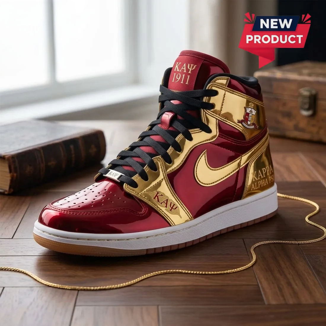 Kappa Alpha Psi Metallic Red Gold Air Jordan 1 High Sneakers