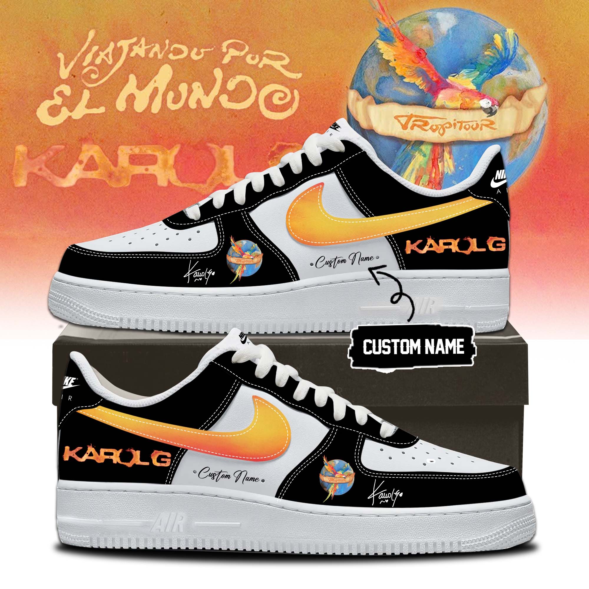 Karol G Viajando Por El Mundo Tropitour Limited Edition Signature Air Force One Sneakers Collector Edition