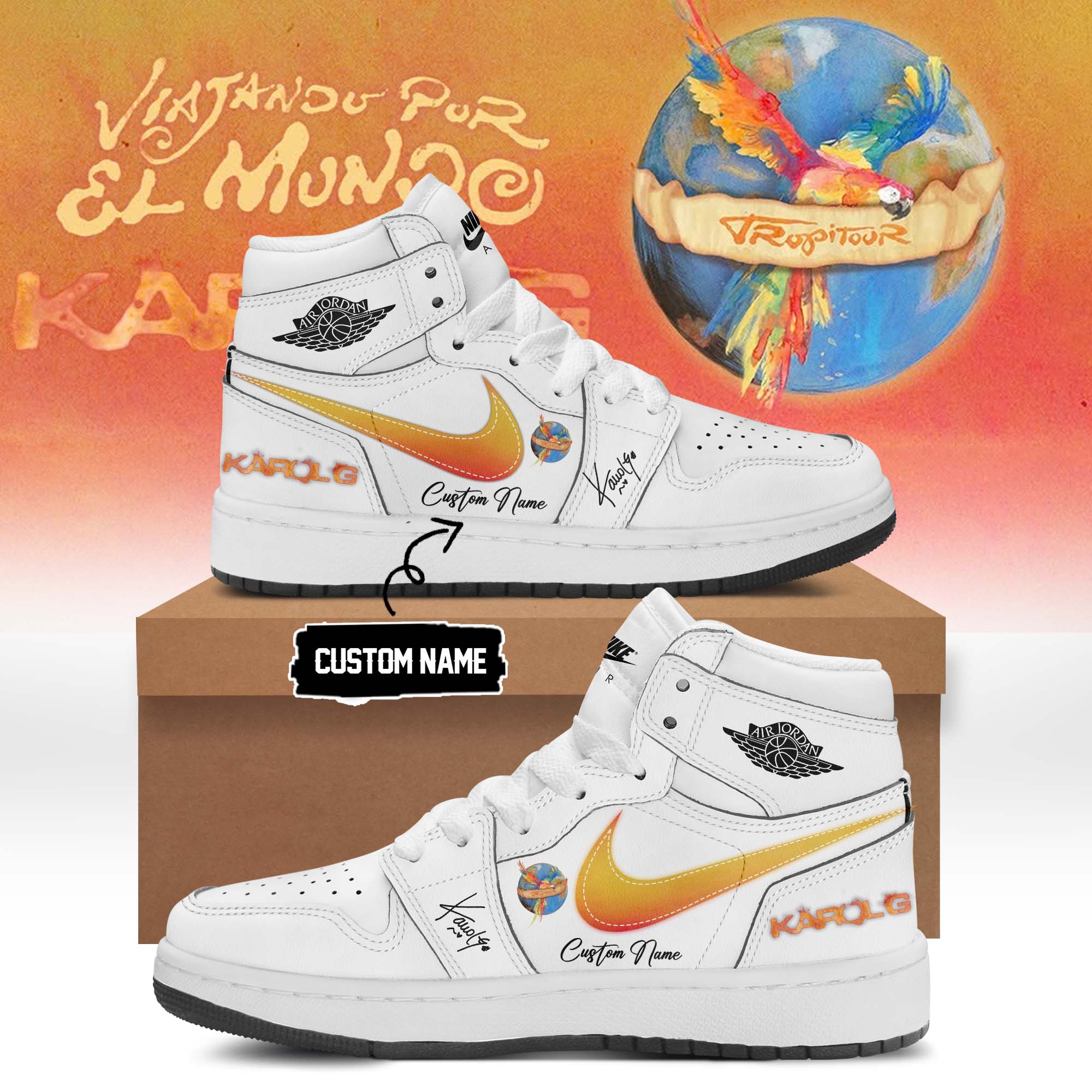 Karol G Viajando Por El Mundo Tropitour Limited Edition Signature Air Jordan One Sneakers Classic Edition