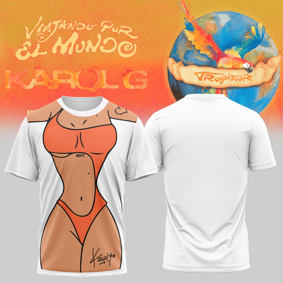 Karol G Viajando Por El Mundo Tropitour Limited Edition Signature Graphic T Shirt Classic Edition