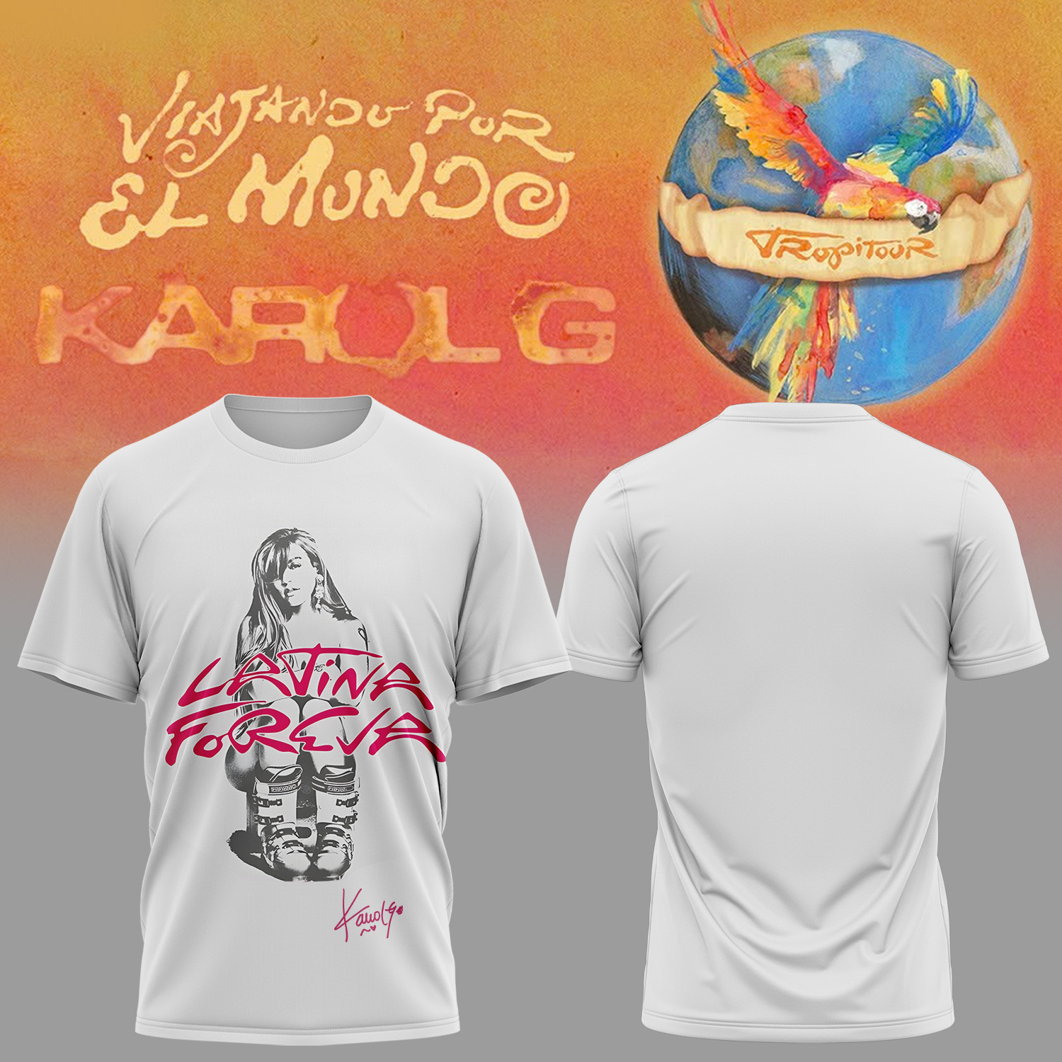 Karol G Viajando Por El Mundo Tropitour Limited Edition Signature Graphic T Shirt Collector Edition