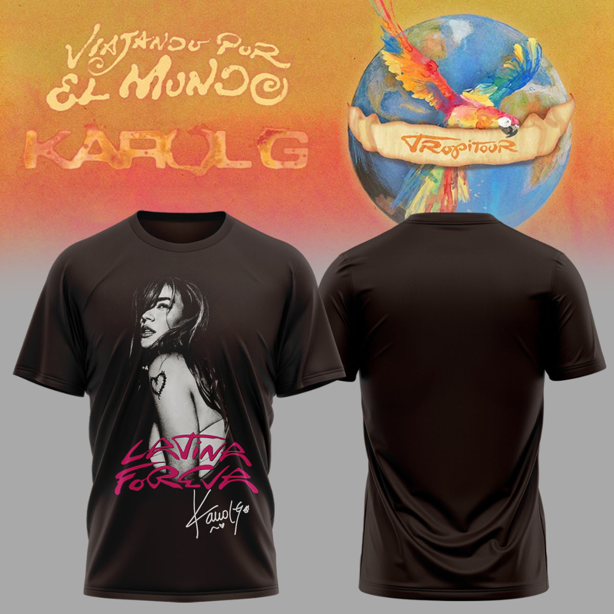Karol G Viajando Por El Mundo Tropitour Limited Edition Signature Graphic T Shirt Fan Edition