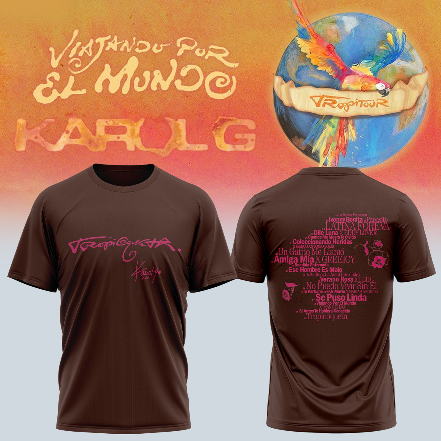 Karol G Viajando Por El Mundo Tropitour Limited Edition Signature Graphic T Shirt Premium Edition