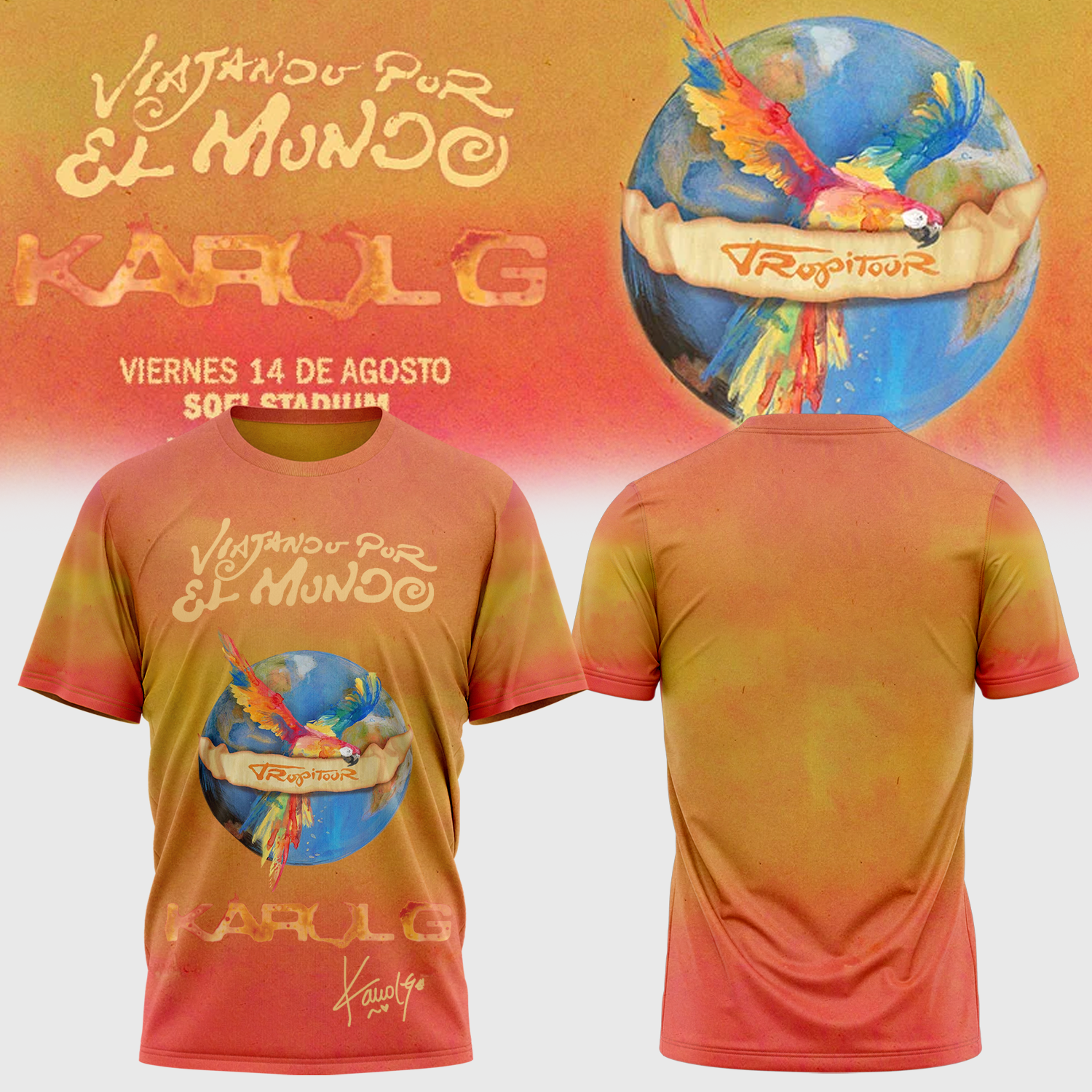 Karol G Viajando Por El Mundo Tropitour Limited Edition Signature Graphic T Shirt Signature Edition